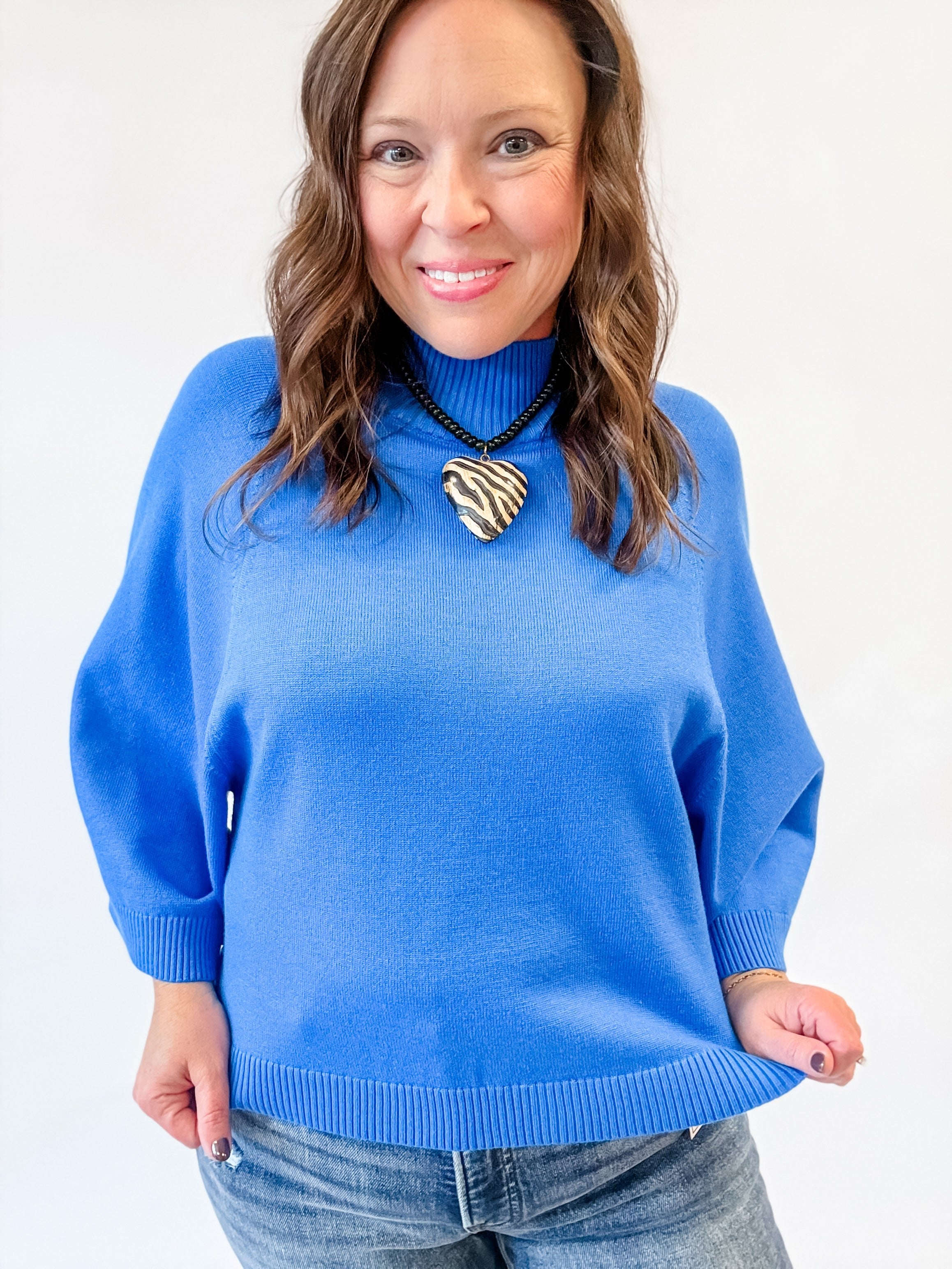 Royal Blue Mock Neck Sweater - Just a Small Town Girl