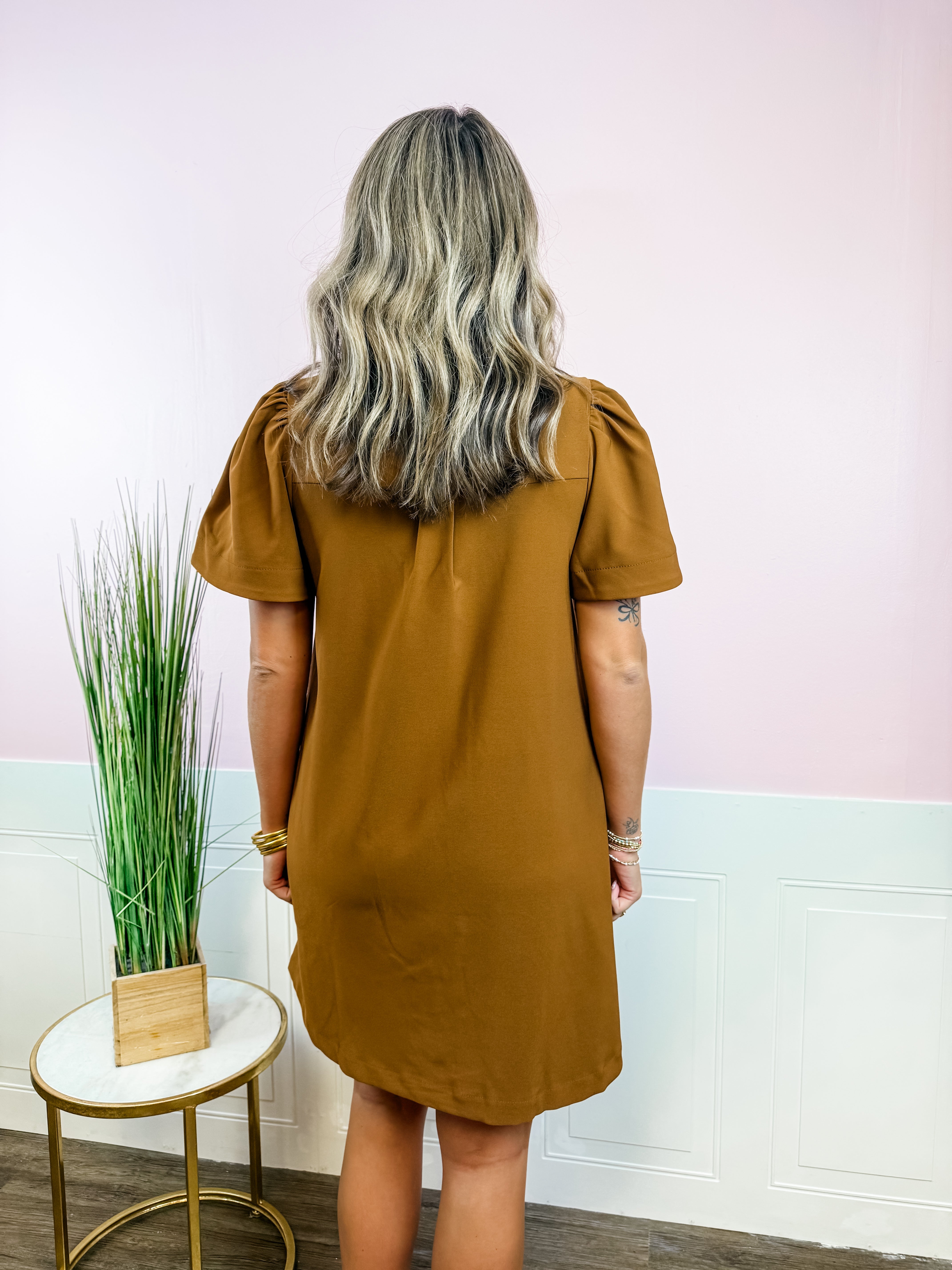 Rust Button-Front Puff Sleeve Shirtdress - Just a Small Town Girl
