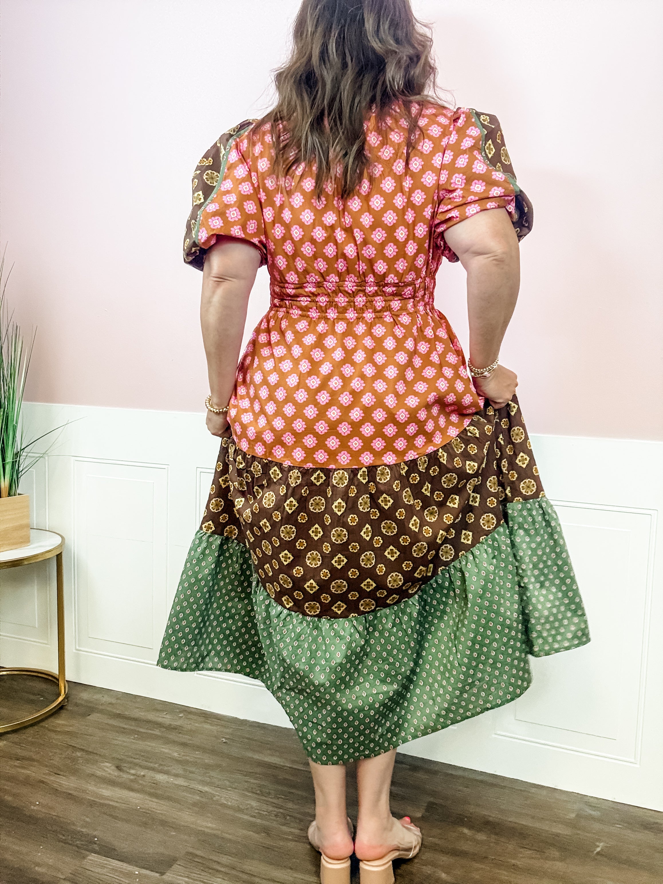 Rust Floral Patchwork Midi Dress - Just a Small Town Girl