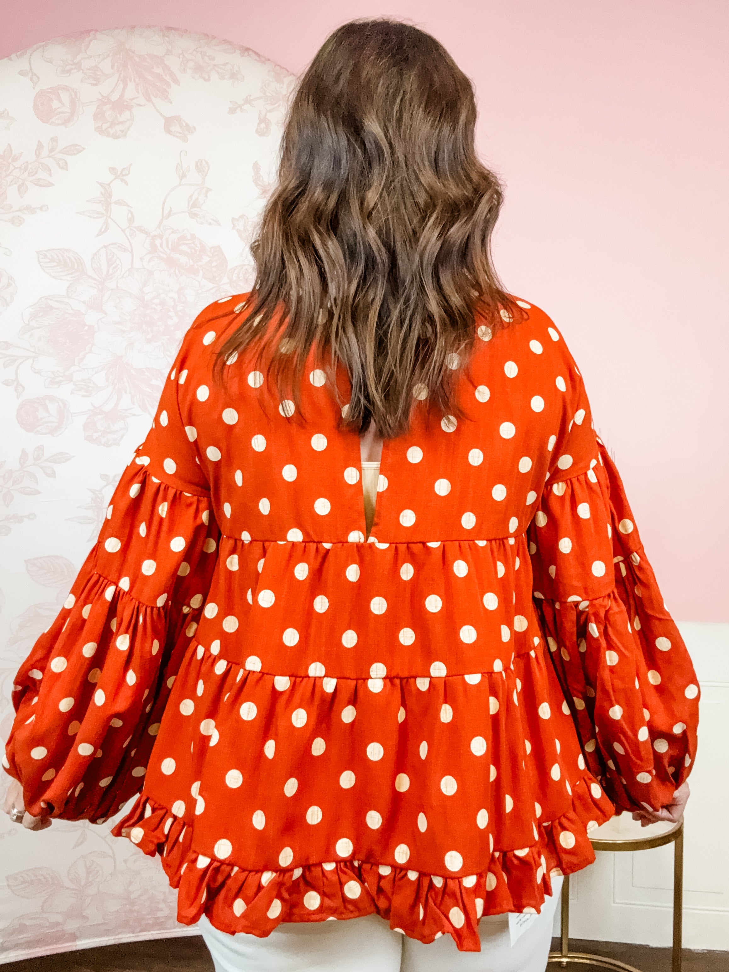 Rust Polka Dot Tiered Top - Just a Small Town Girl