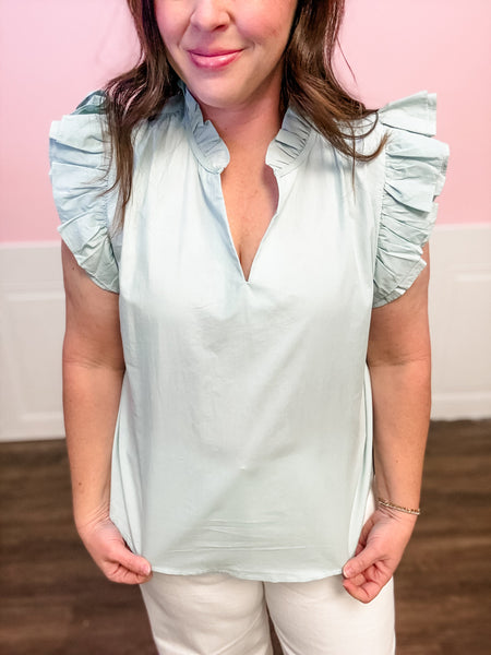Sage Breeze Ruffle Top - Just a Small Town Girl