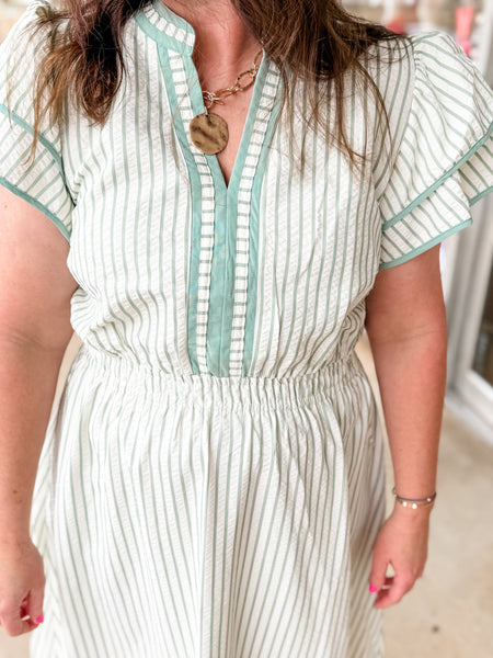 Sage Meadow Stripe Dress - Just a Small Town Girl
