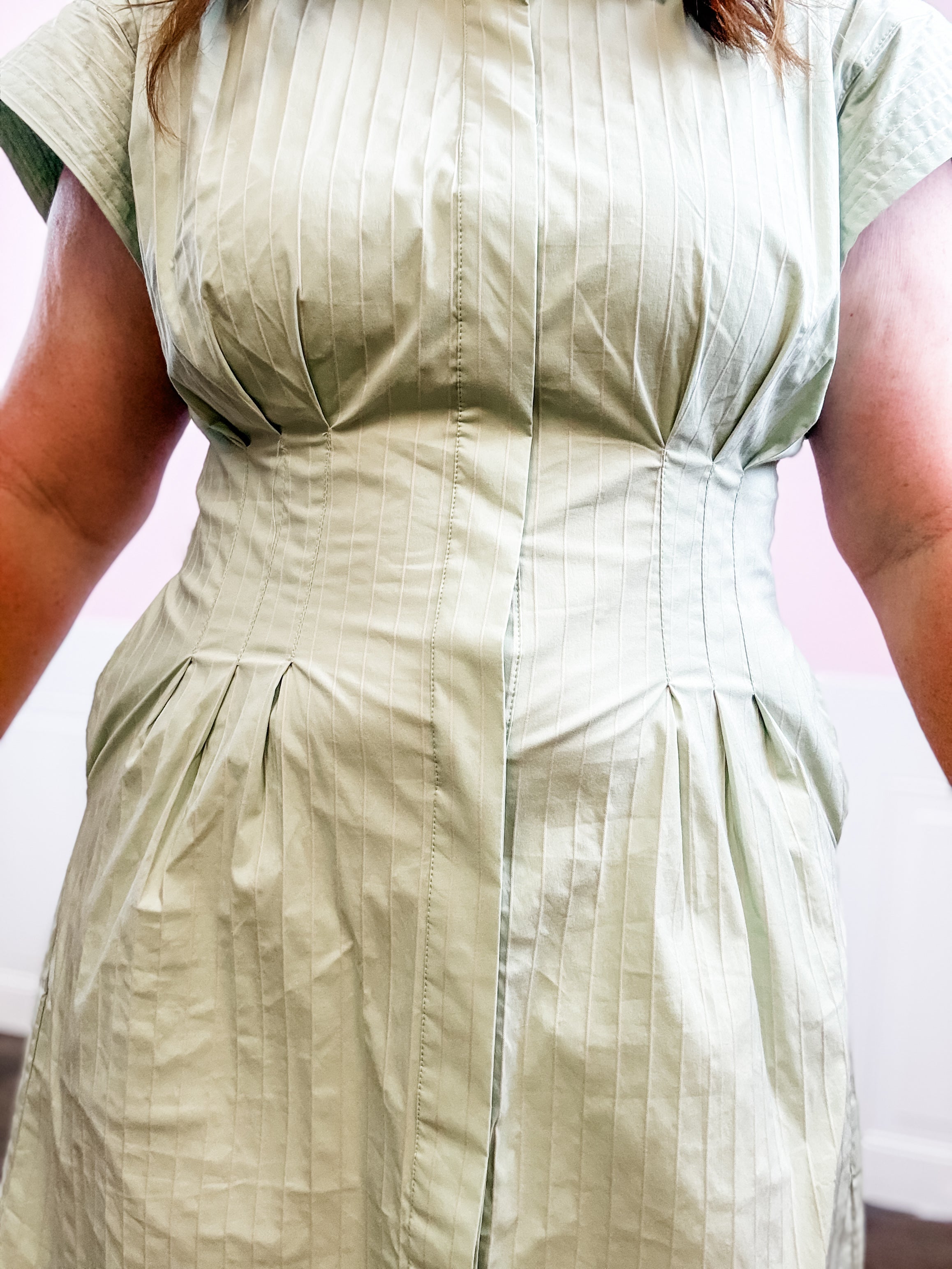 Sage Pinstripe Shirtdress - Just a Small Town Girl