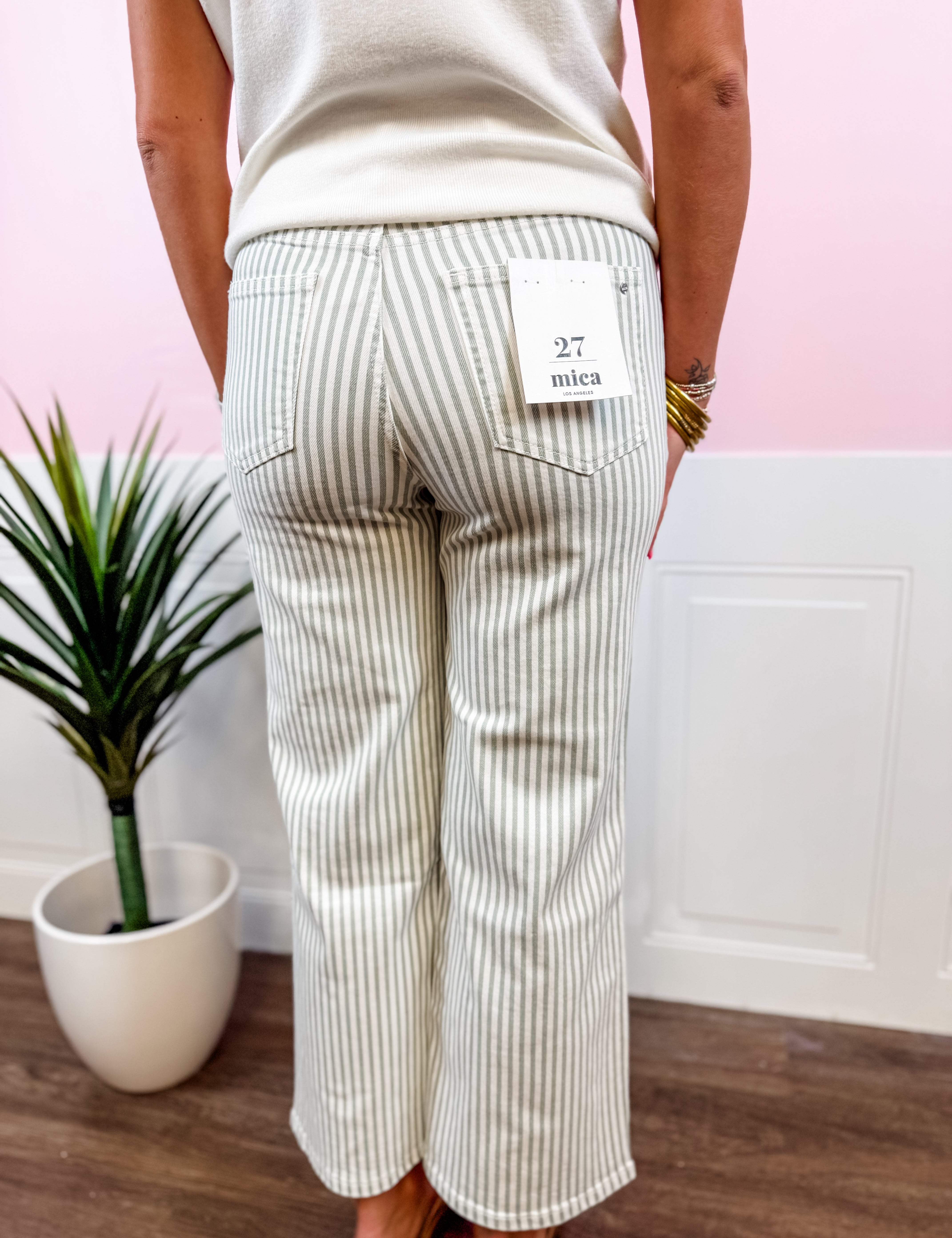 Sage Stripe Utility Jeans - Just a Small Town Girl