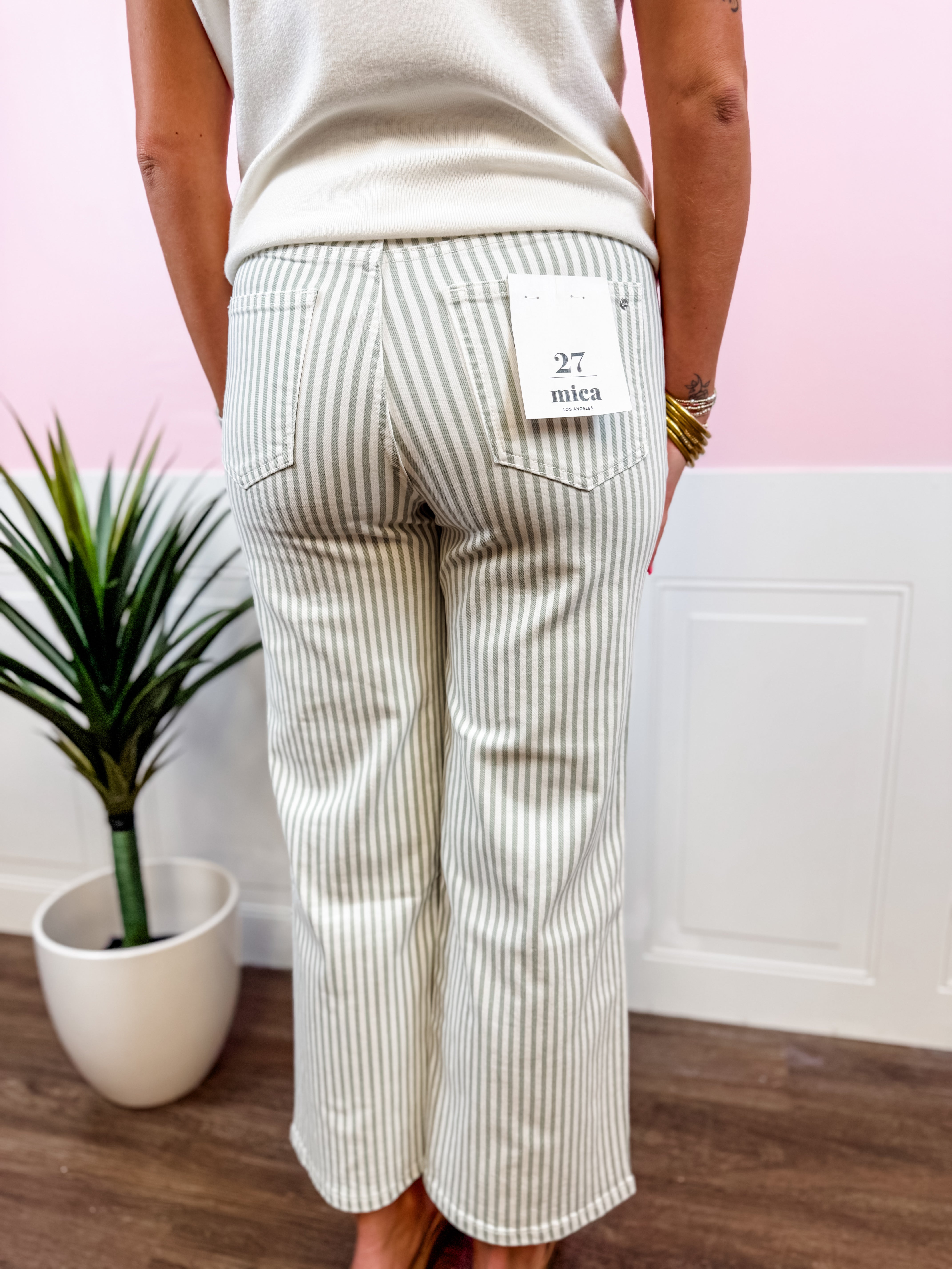 Sage Stripe Utility Jeans - Just a Small Town Girl