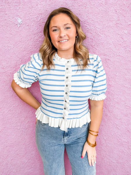 Saltwater Stripe Ruffle Cardigan - Just a Small Town Girl