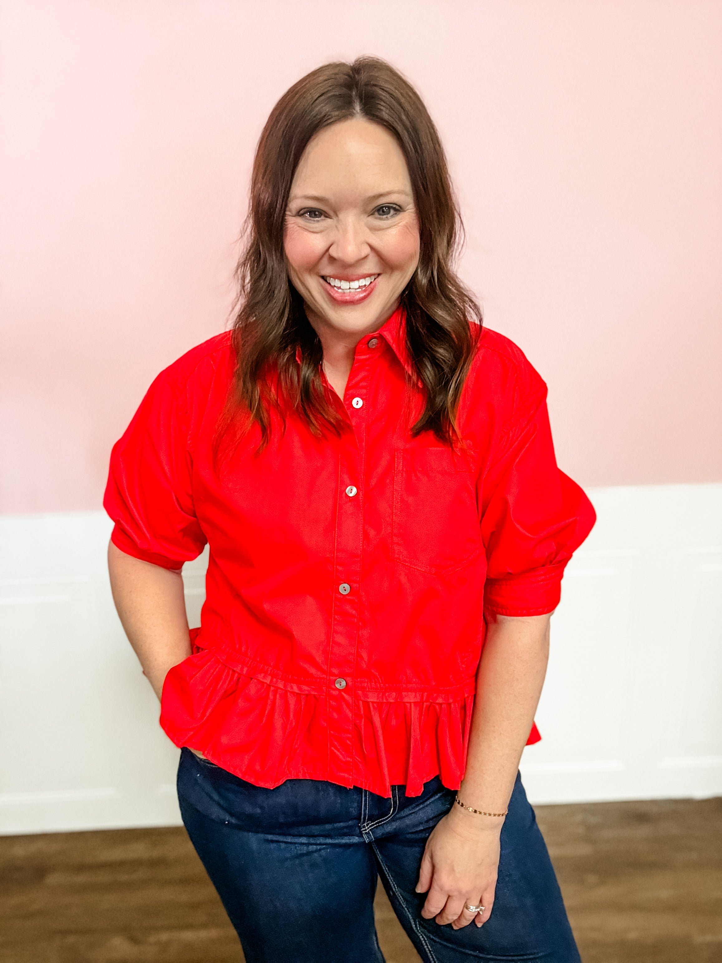 Scarlet Ruffle Hem Top - Just a Small Town Girl
