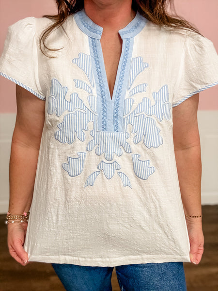 Seaside Bloom Embroidered Top - Just a Small Town Girl
