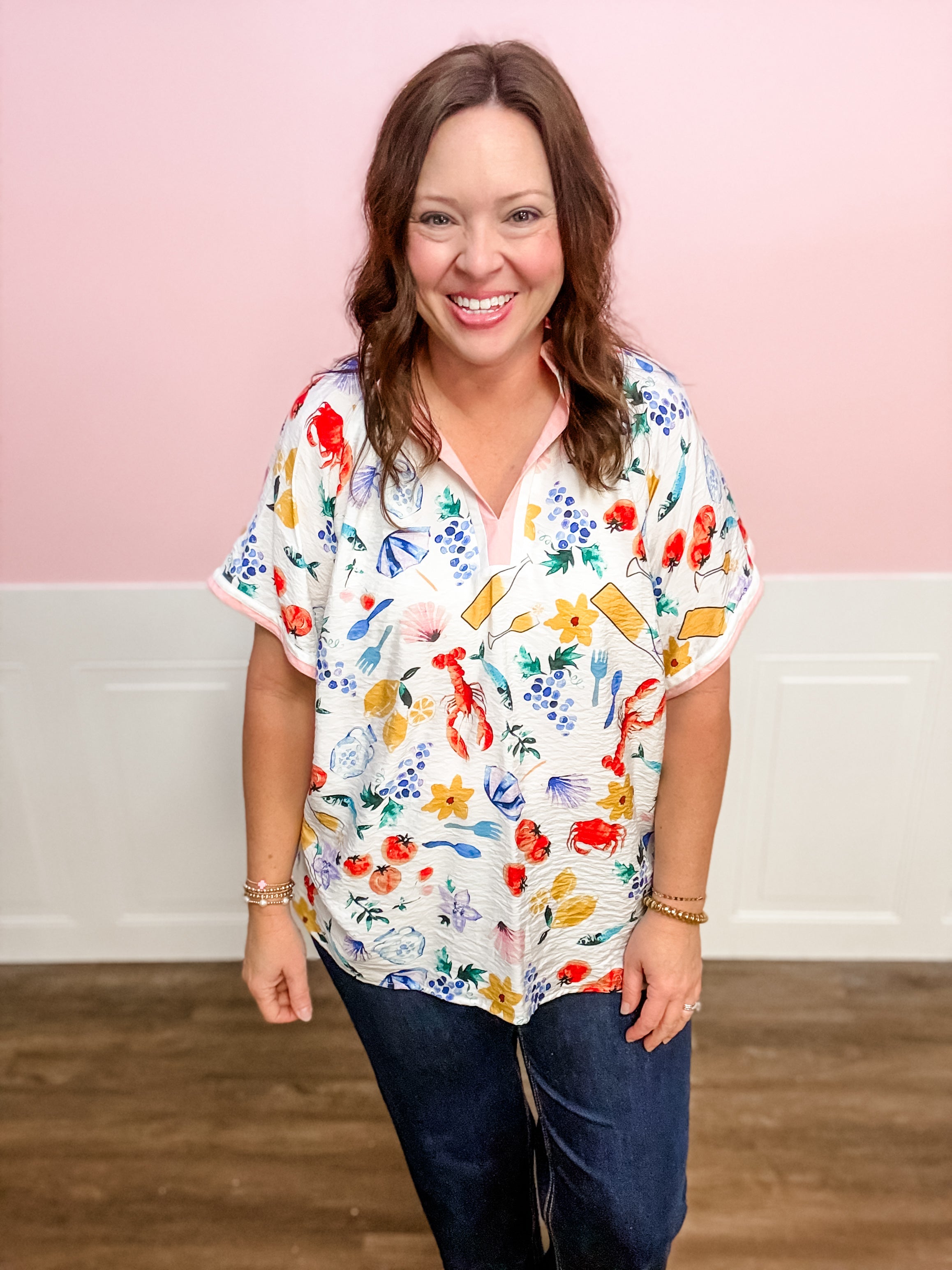 Seaside Harvest V - Neck Top - Just a Small Town Girl