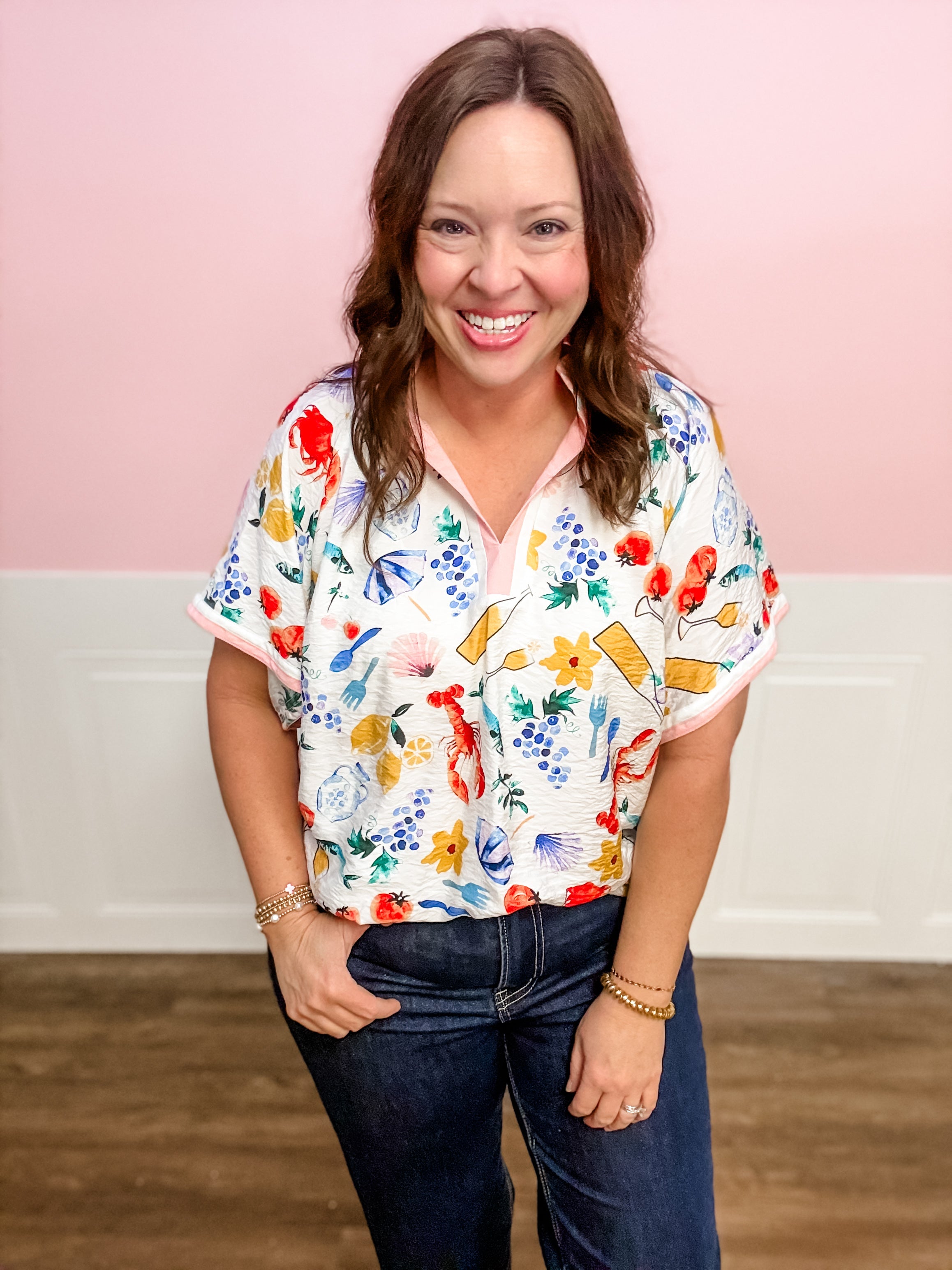 Seaside Harvest V - Neck Top - Just a Small Town Girl