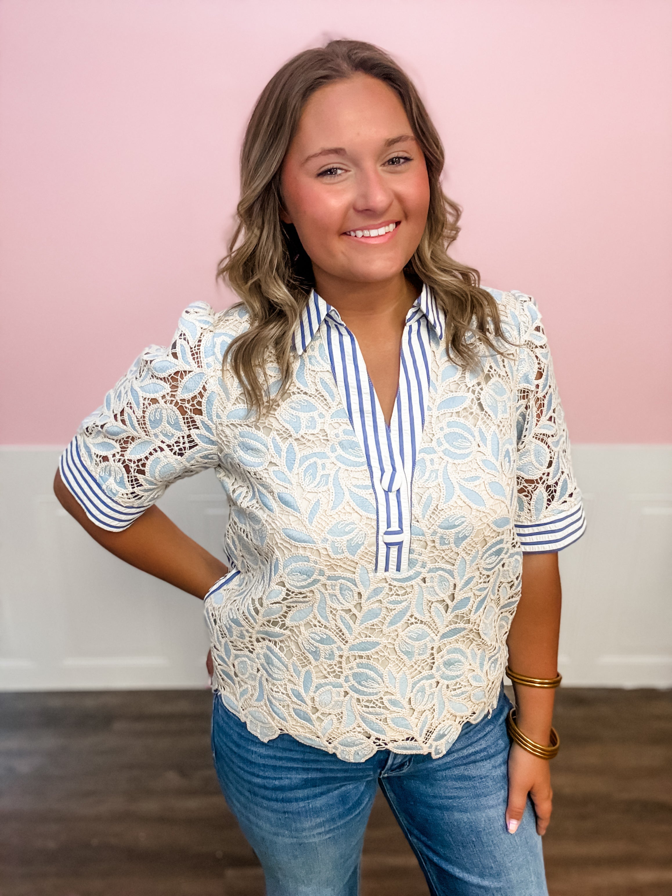 Seaside Lace Charm Top - Just a Small Town Girl