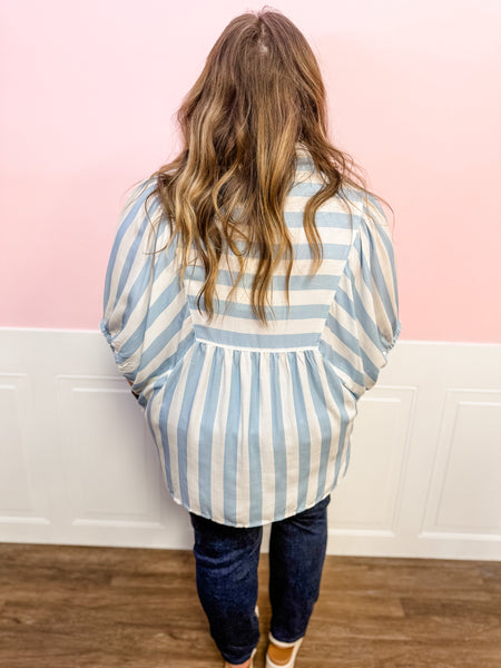 Seaside Stripe Flutter Top: Plus Size - Just a Small Town Girl