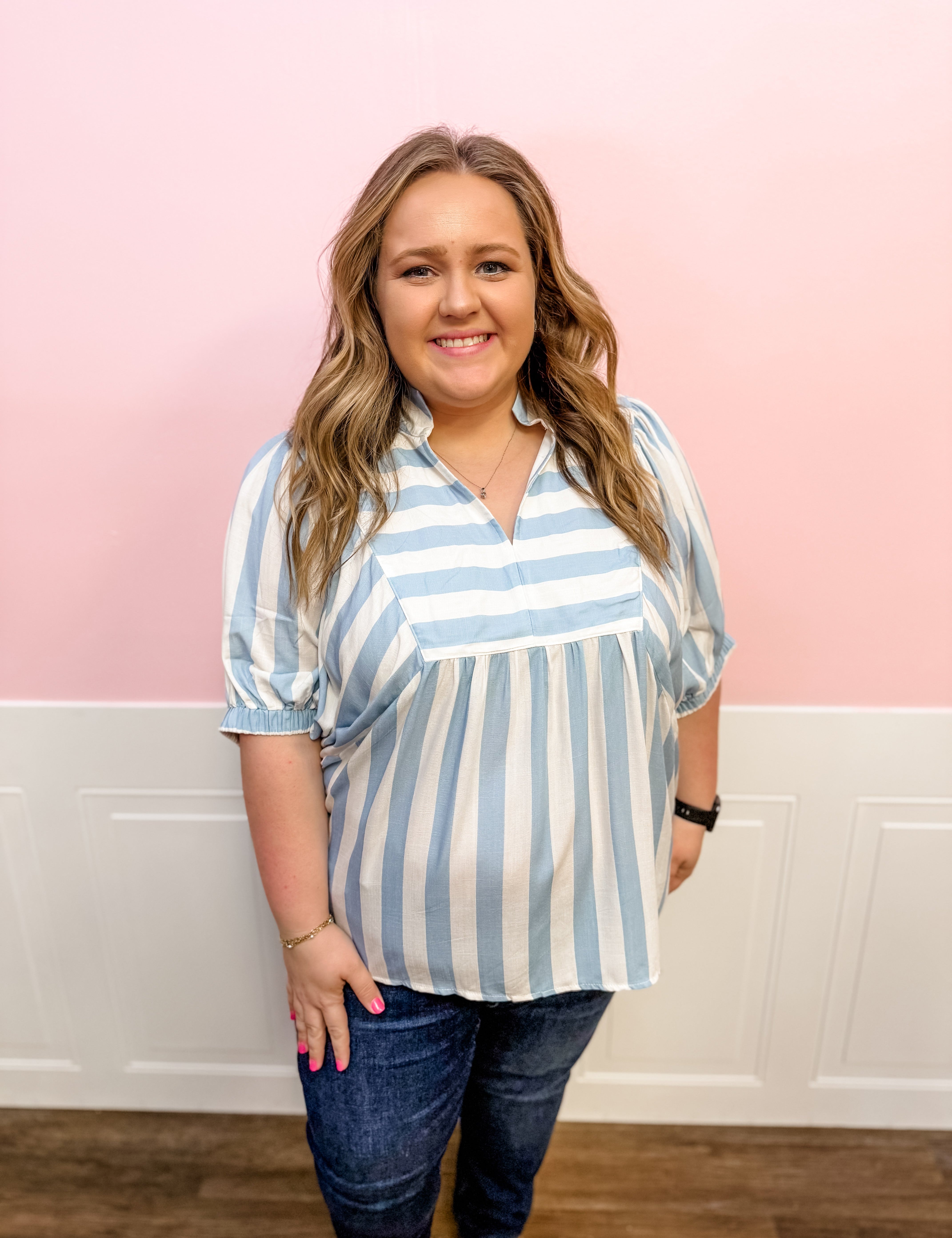 Seaside Stripe Flutter Top: Plus Size - Just a Small Town Girl