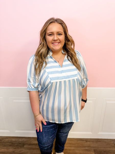 Seaside Stripe Flutter Top: Plus Size - Just a Small Town Girl