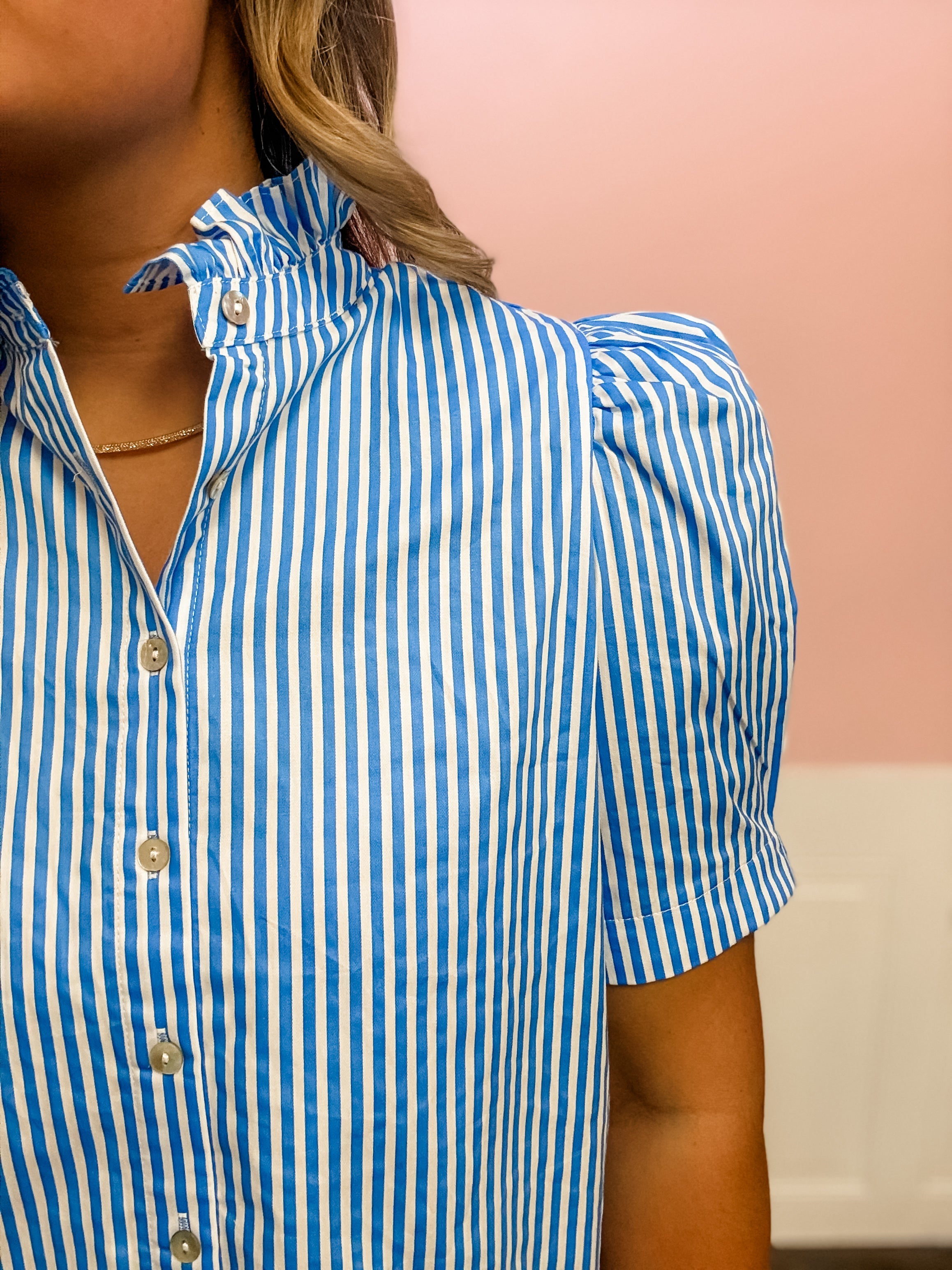 Seaside Stripe Ruffle Blouse - Just a Small Town Girl