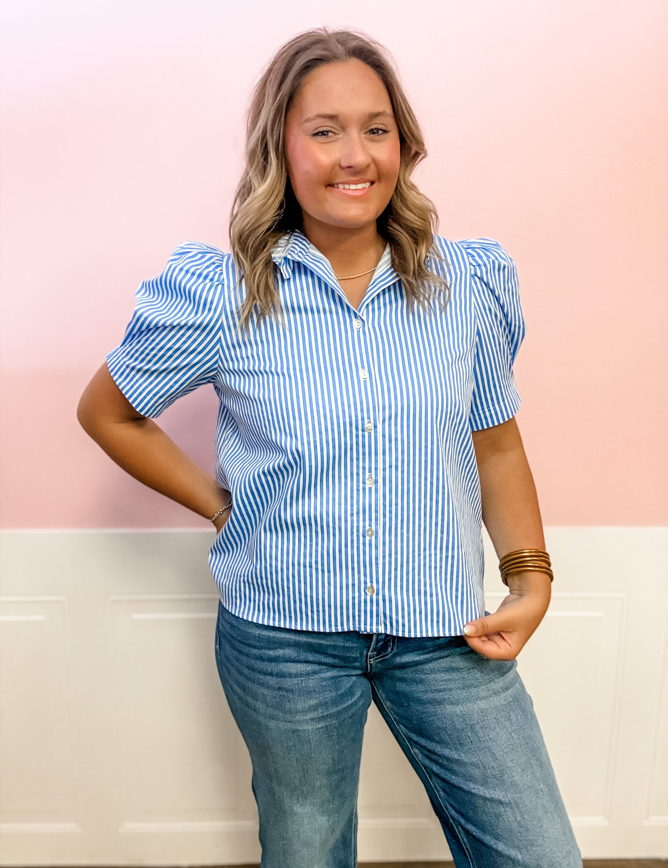Seaside Stripe Ruffle Blouse - Just a Small Town Girl