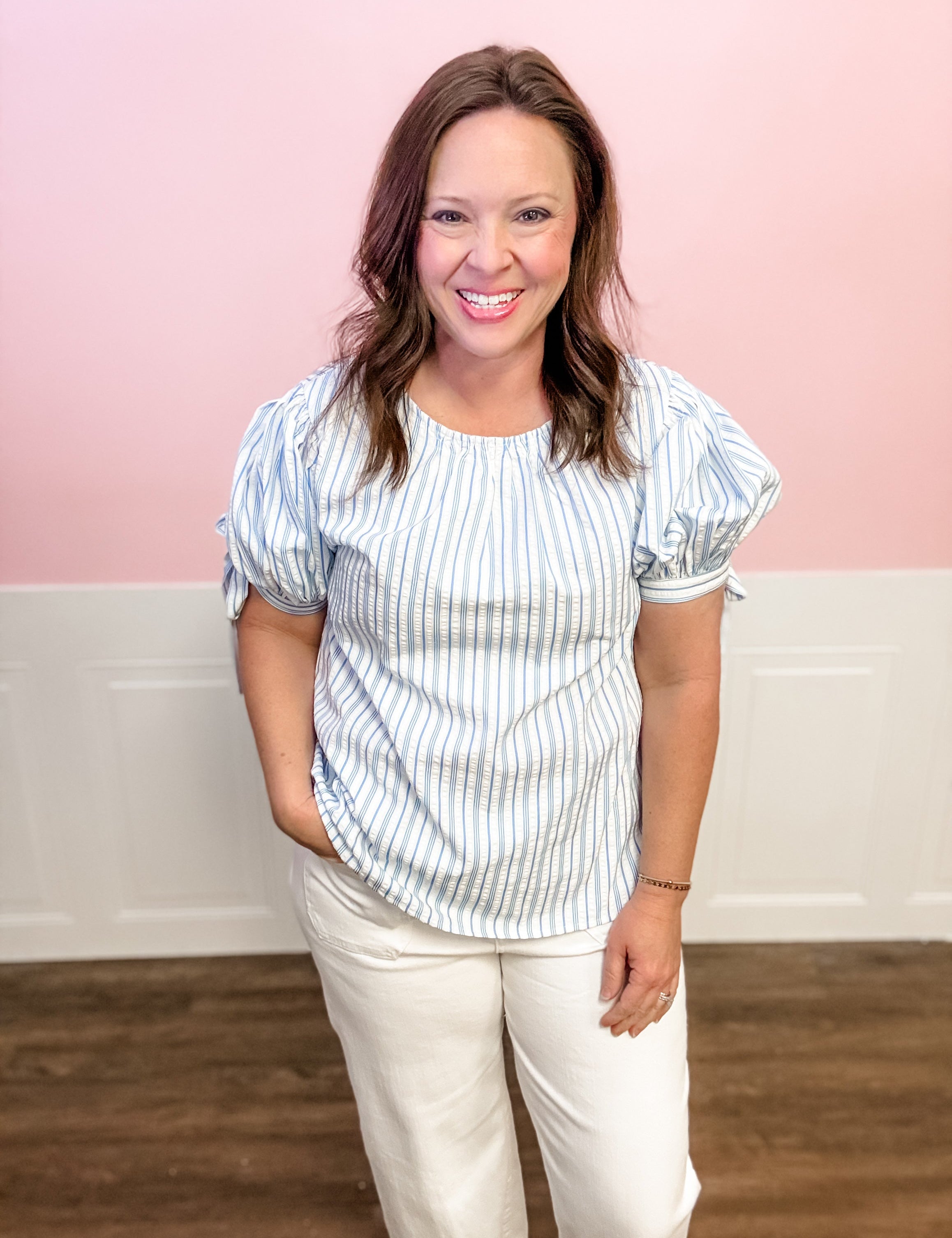 Seaside Stripe Tie Top - Just a Small Town Girl