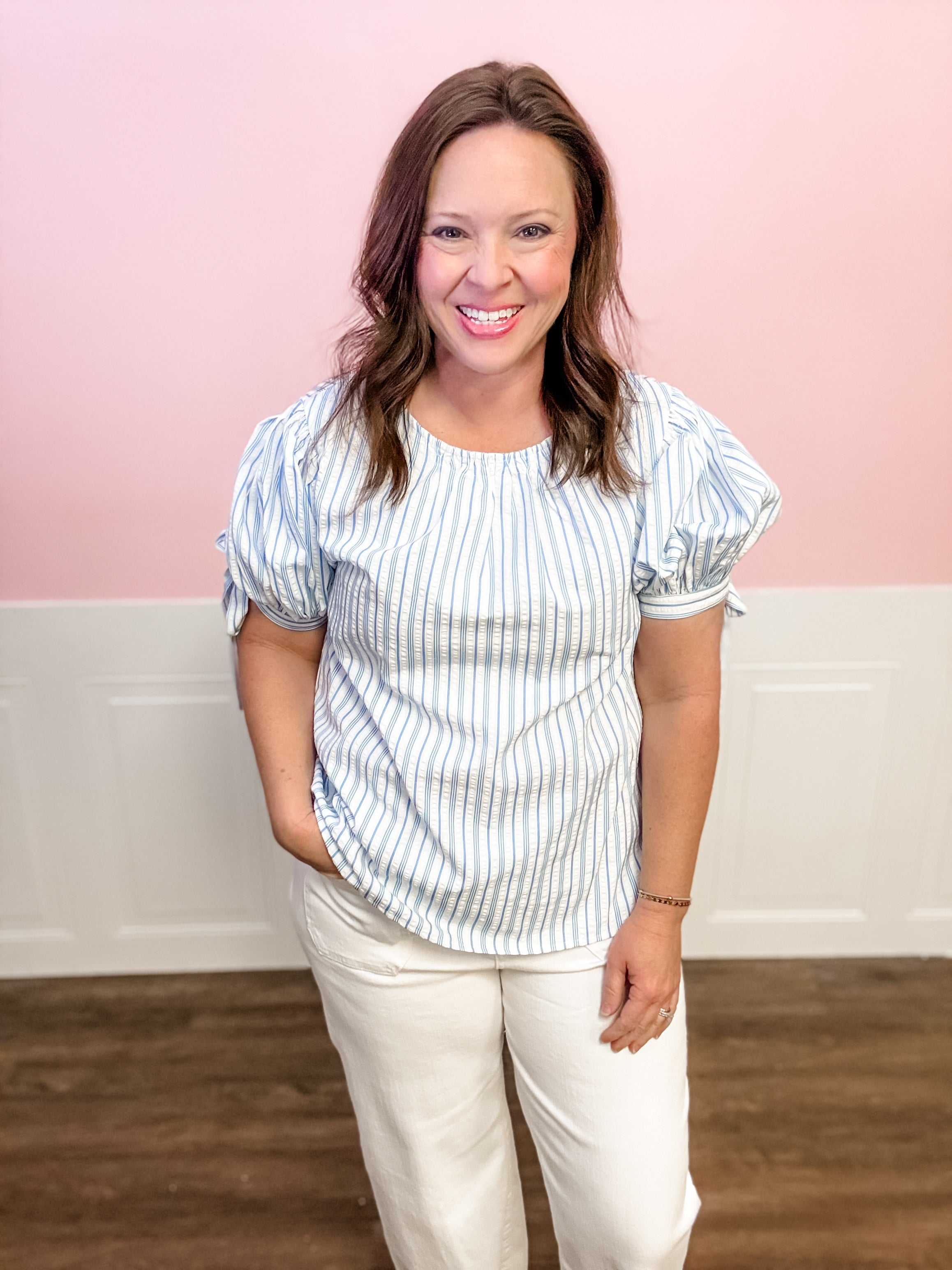 Seaside Stripe Tie Top - Just a Small Town Girl