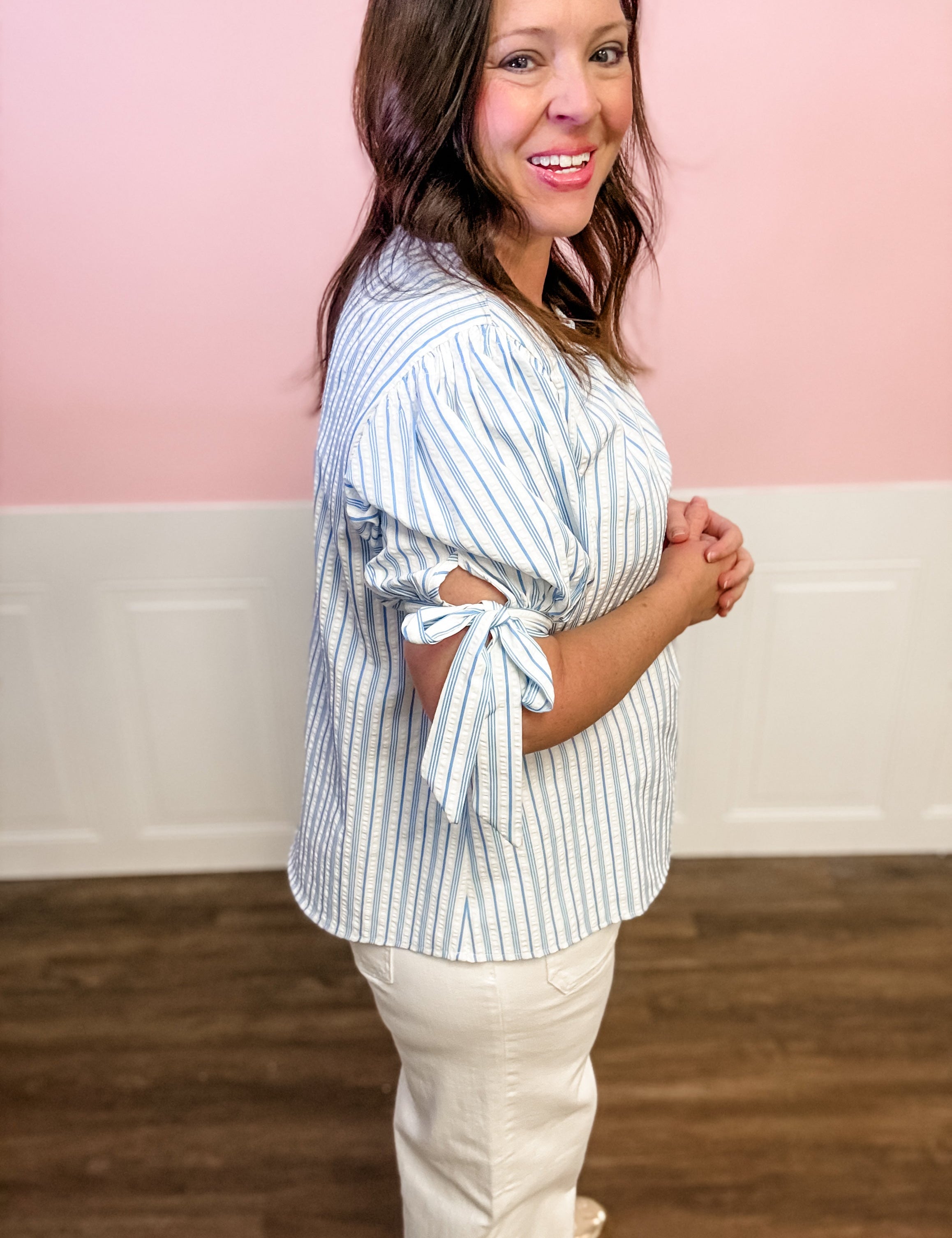 Seaside Stripe Tie Top - Just a Small Town Girl