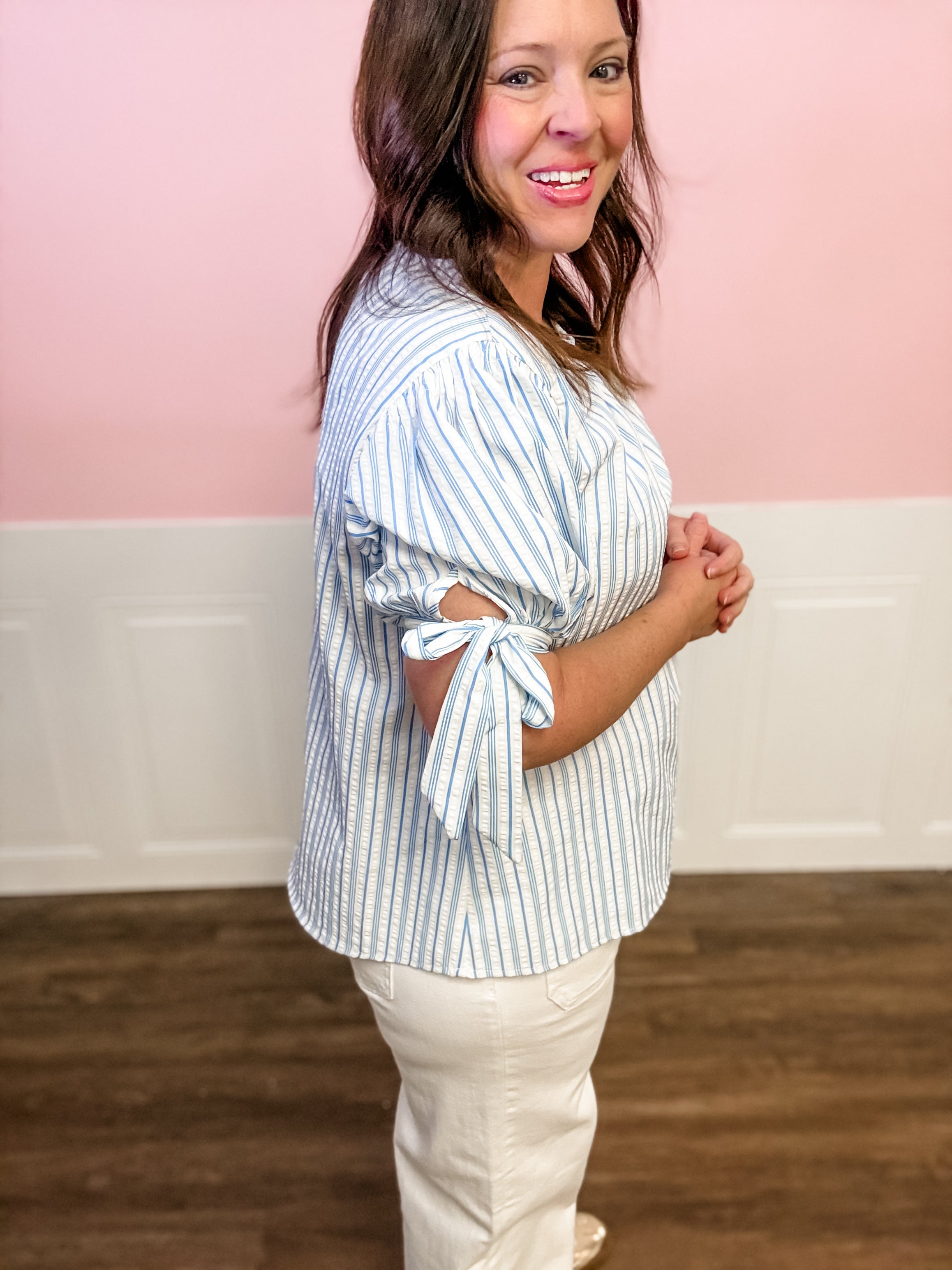 Seaside Stripe Tie Top - Just a Small Town Girl