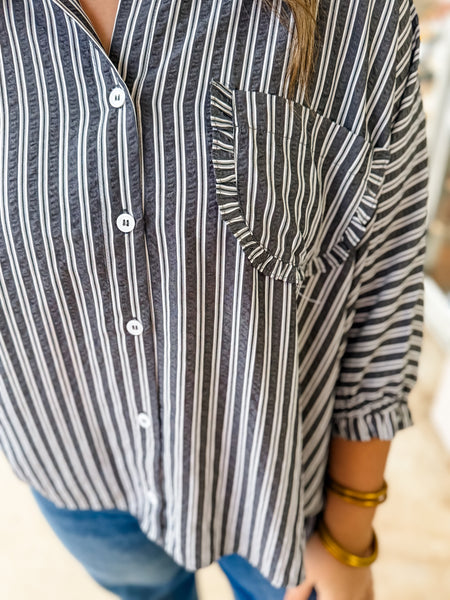Seaside Stroll Striped Button - Down - Just a Small Town Girl