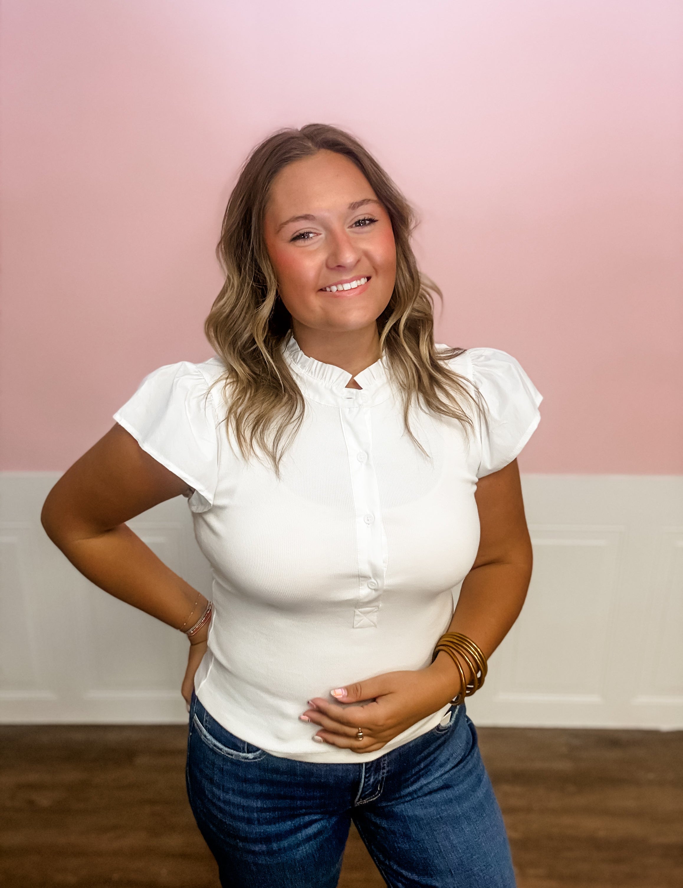 Simply Sweet Ruffle Trim Top - Just a Small Town Girl