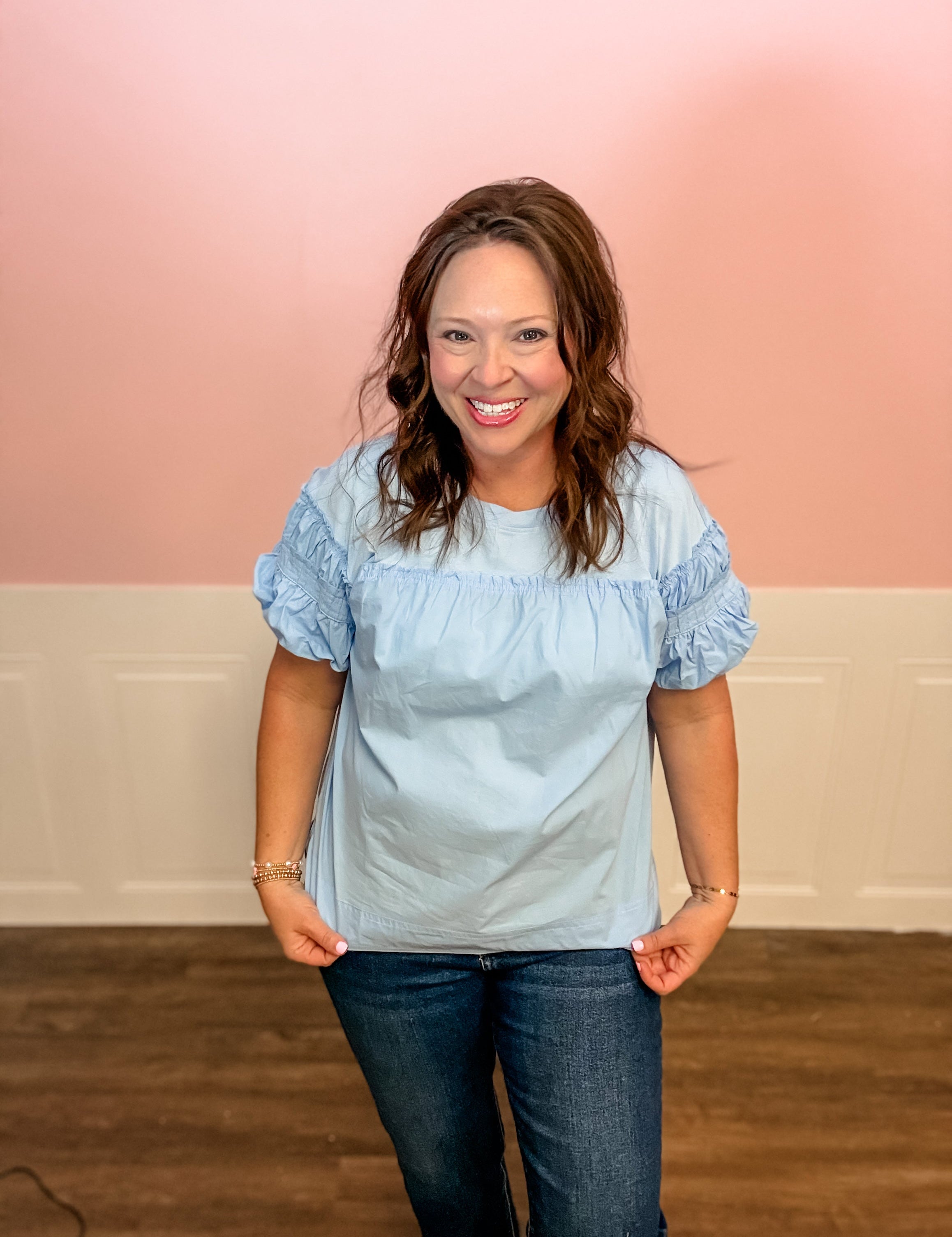 Sky Ruffle Top - Just a Small Town Girl