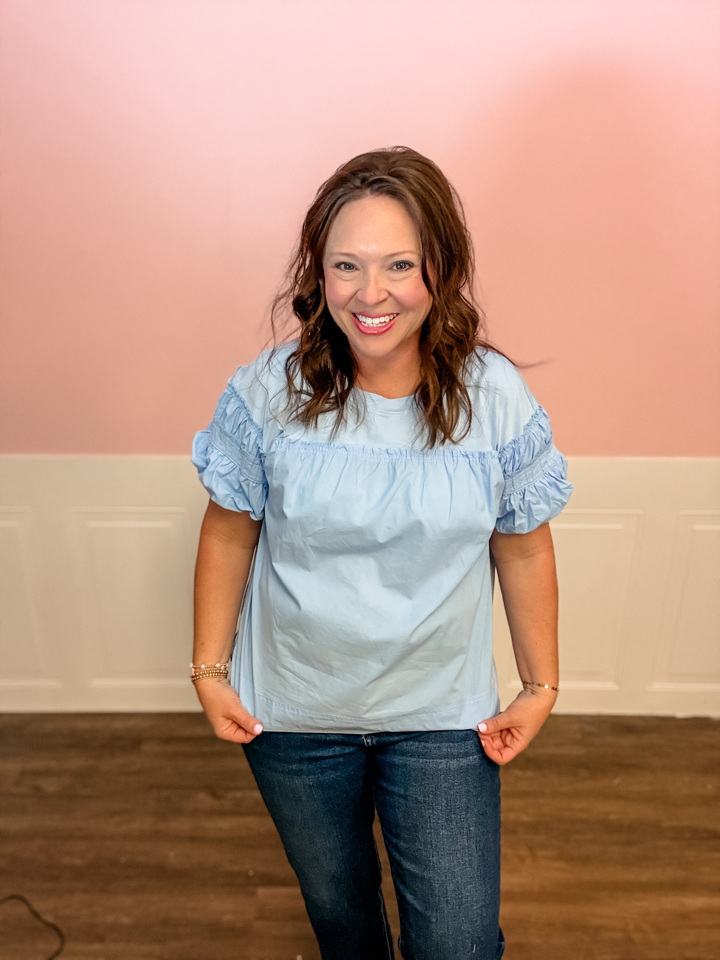 Sky Ruffle Top - Just a Small Town Girl