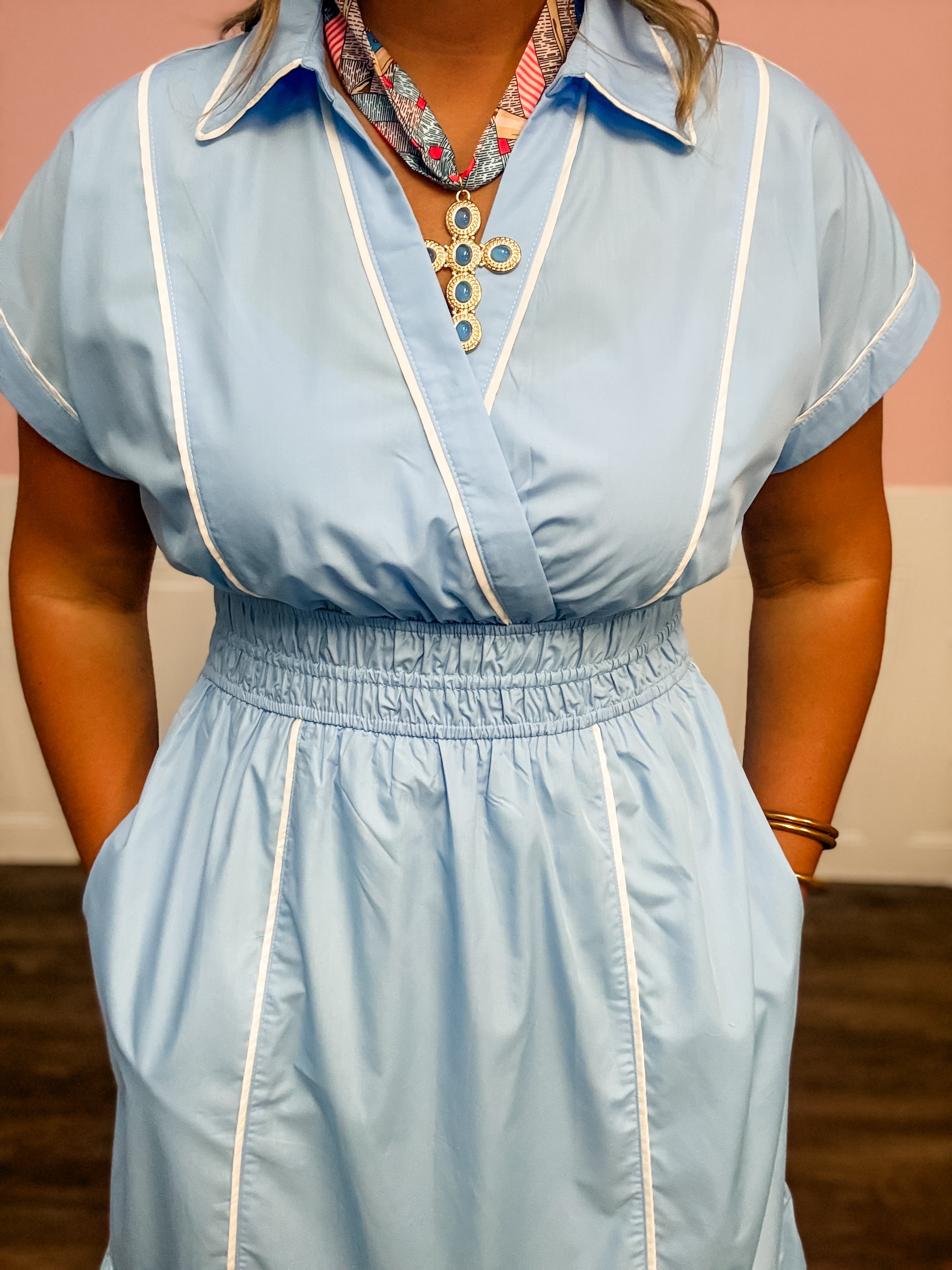 Skybound Stripe Cinch Waist Dress - Just a Small Town Girl