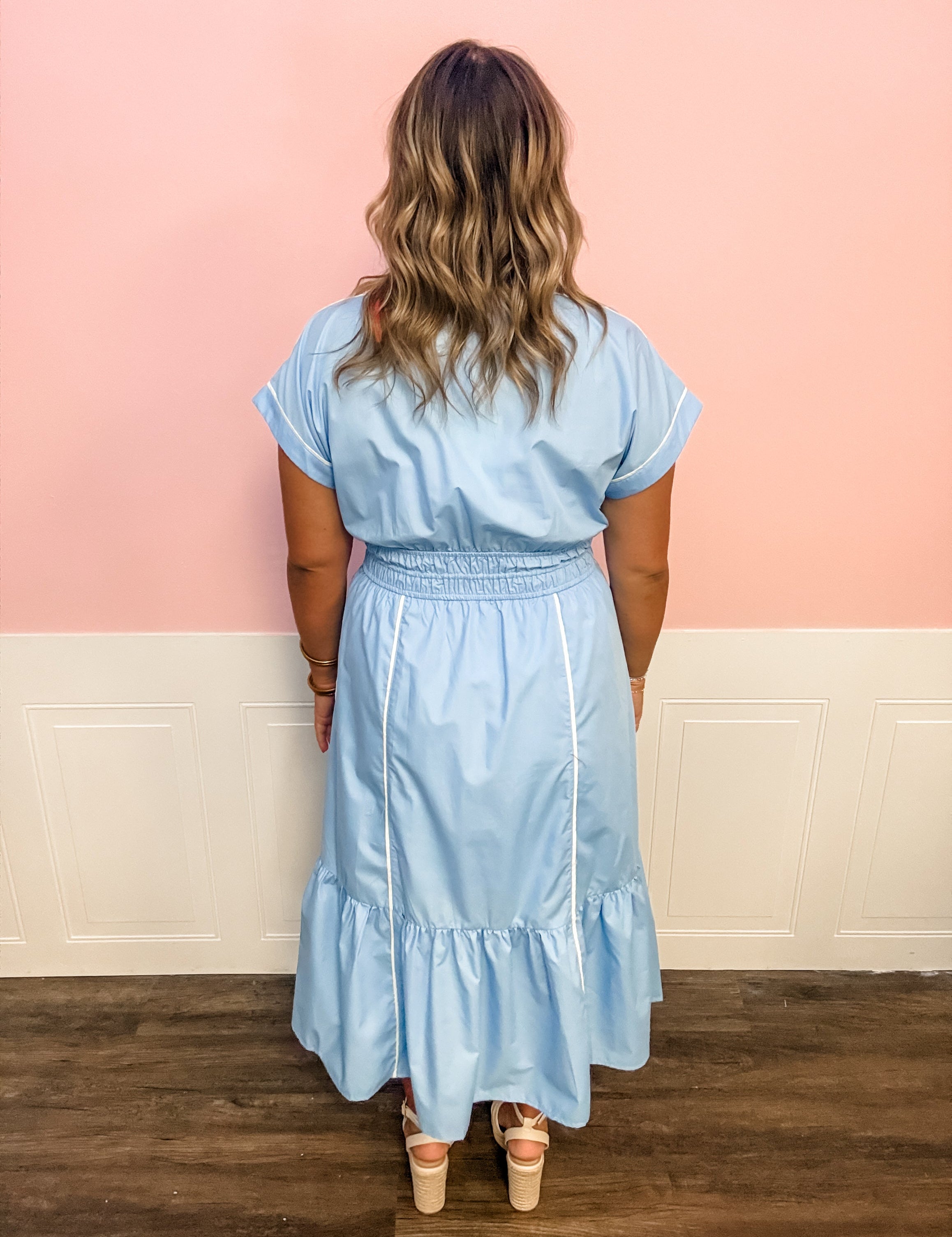 Skybound Stripe Cinch Waist Dress - Just a Small Town Girl