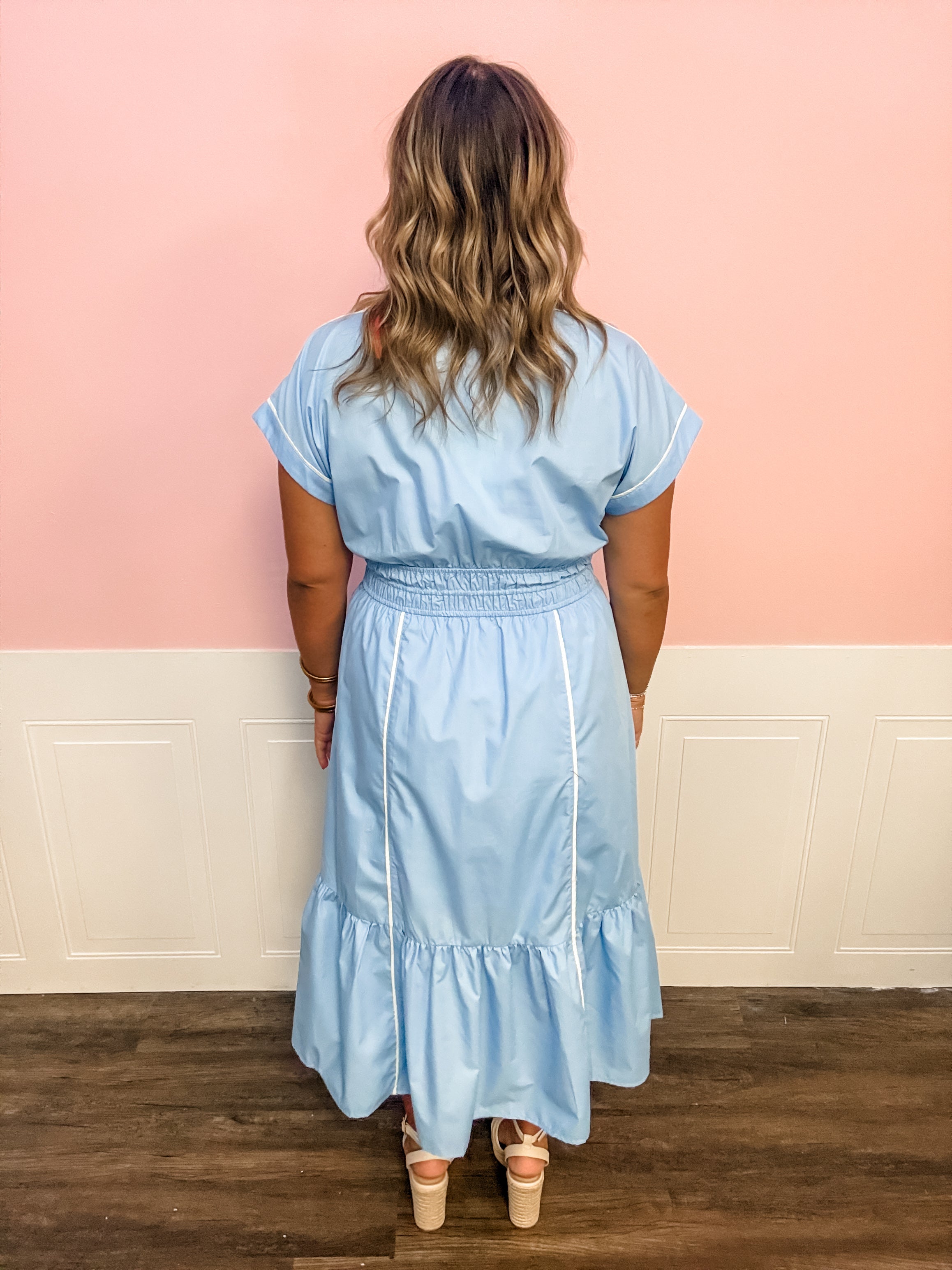 Skybound Stripe Cinch Waist Dress - Just a Small Town Girl