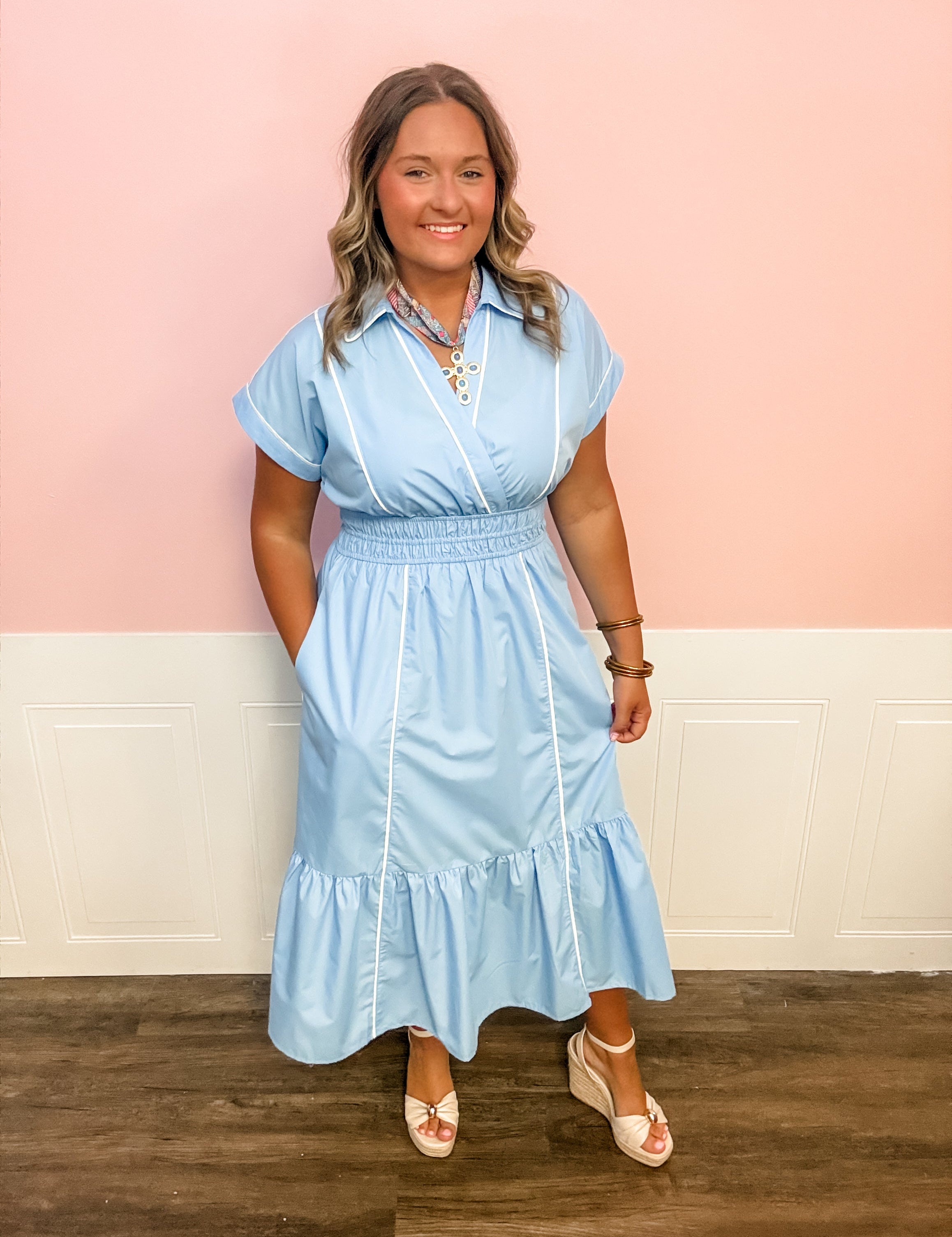 Skybound Stripe Cinch Waist Dress - Just a Small Town Girl