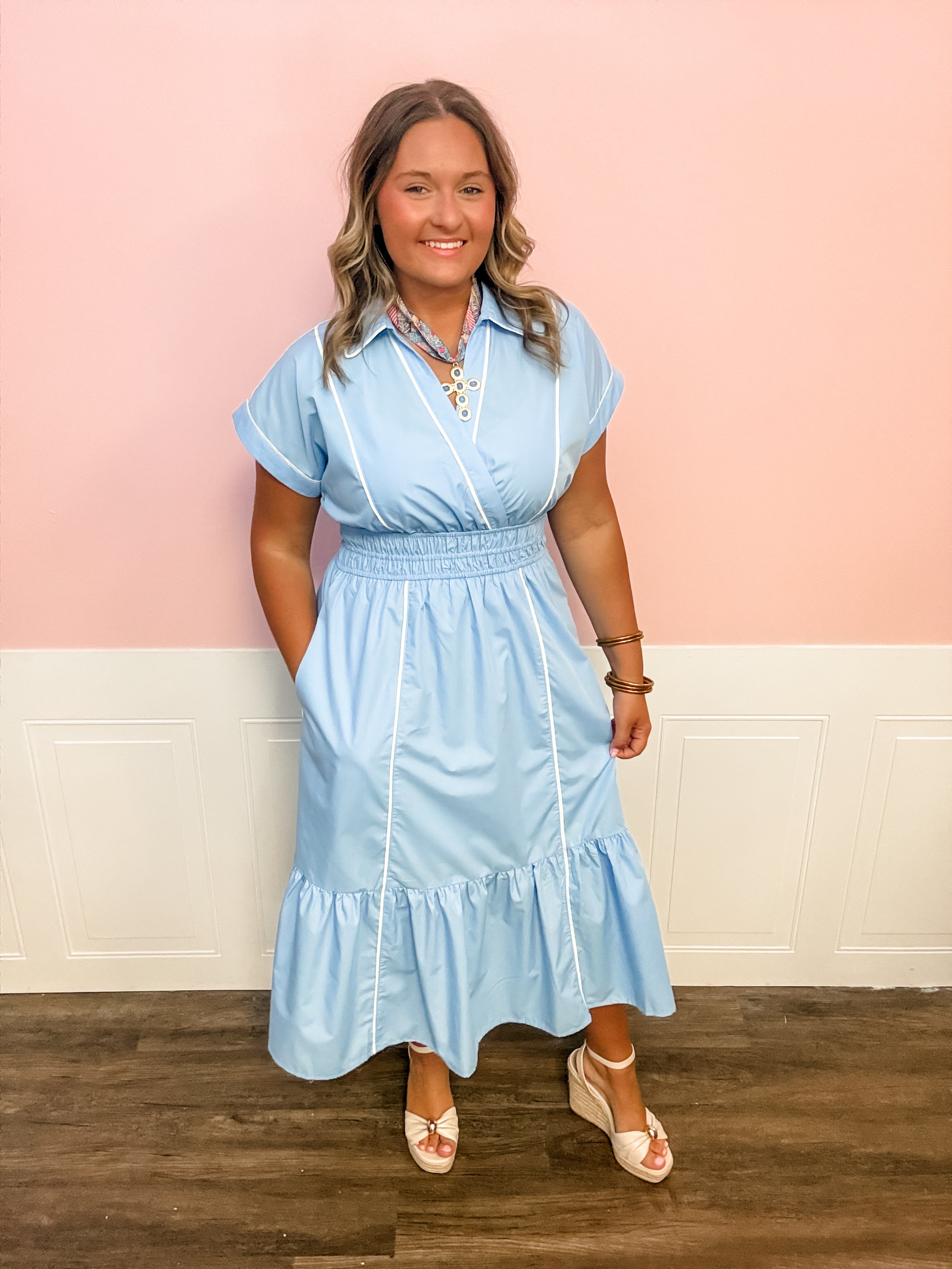 Skybound Stripe Cinch Waist Dress - Just a Small Town Girl