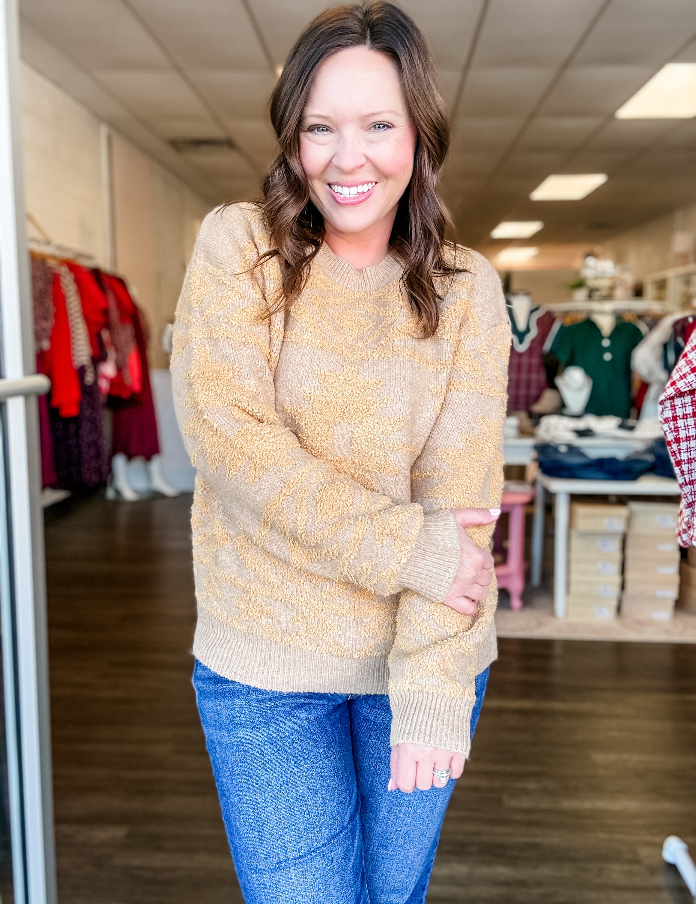 Southwestern Fuzzy Knit Sweater - Just a Small Town Girl