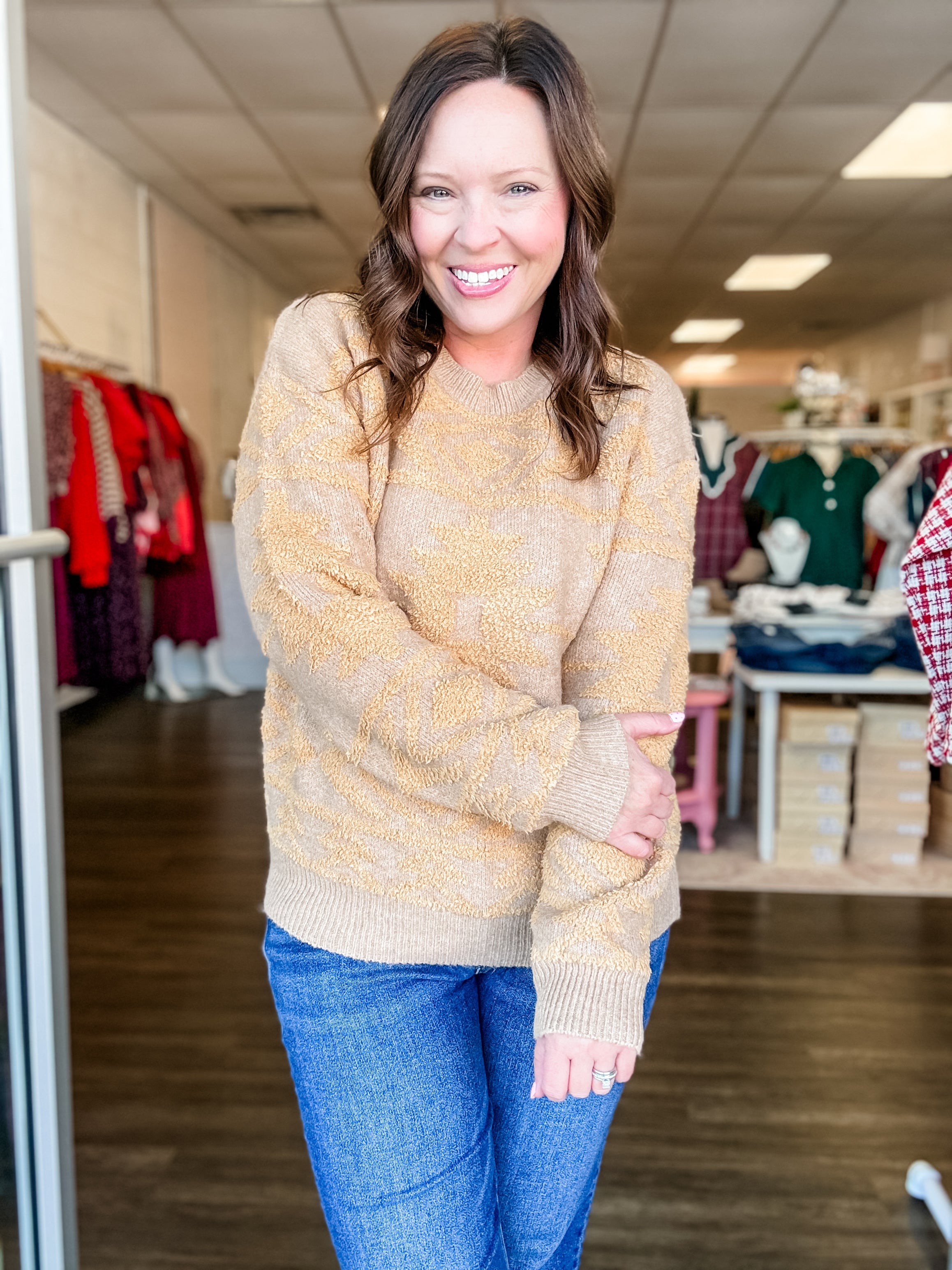 Southwestern Fuzzy Knit Sweater - Just a Small Town Girl
