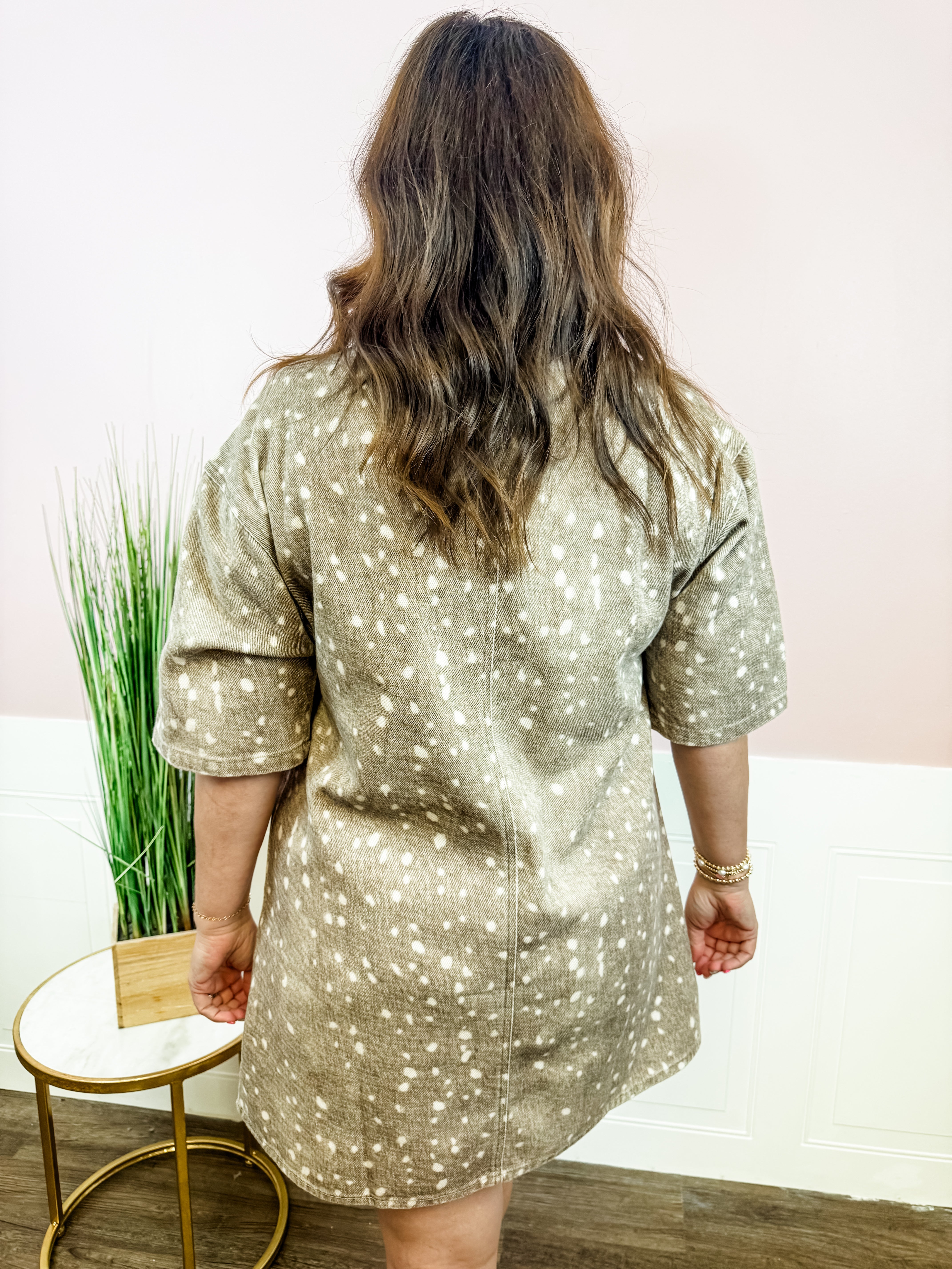 Speckled Fawn Print Shirt Dress - Just a Small Town Girl