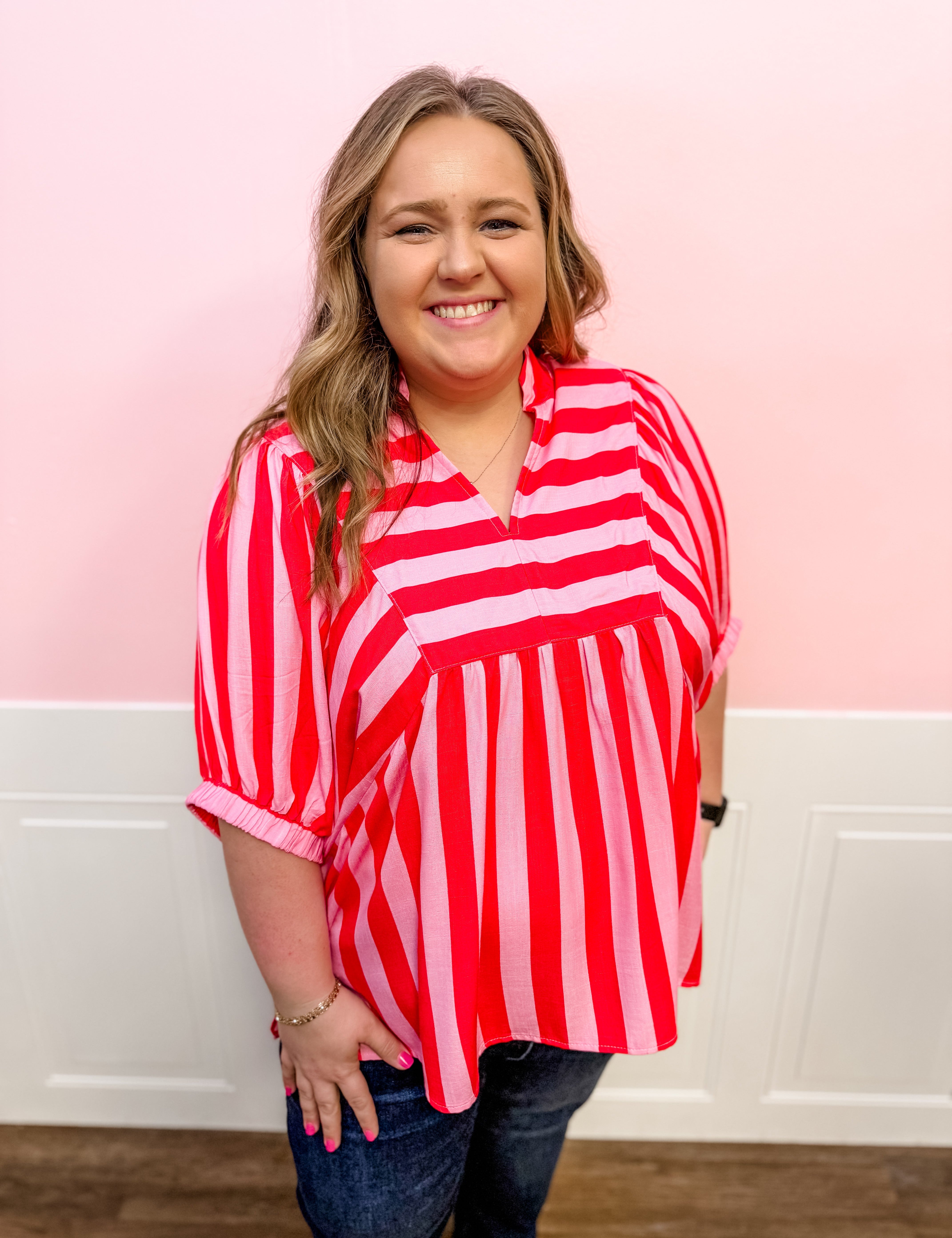 Strawberry Picnic Stripe Top: Plus Size - Just a Small Town Girl