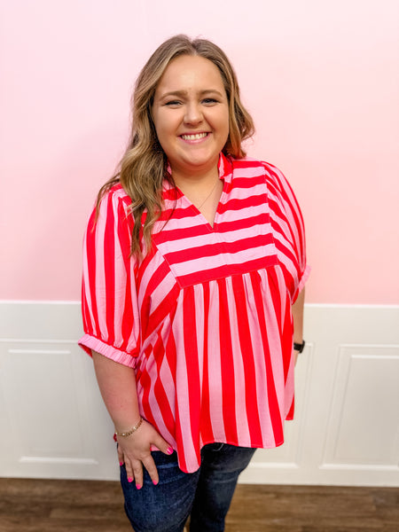Strawberry Picnic Stripe Top: Plus Size - Just a Small Town Girl