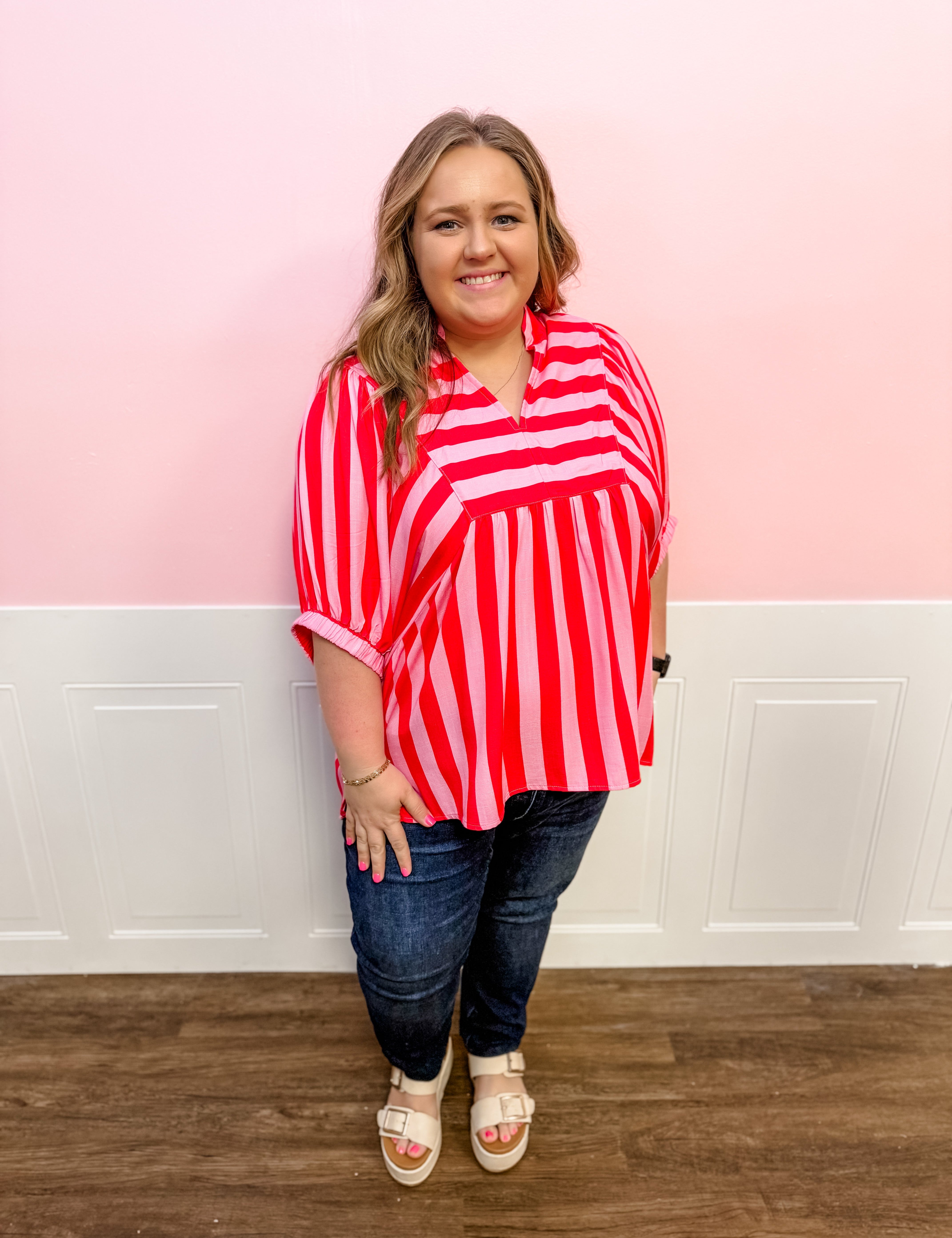 Strawberry Picnic Stripe Top: Plus Size - Just a Small Town Girl