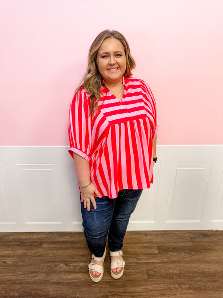Strawberry Picnic Stripe Top: Plus Size - Just a Small Town Girl