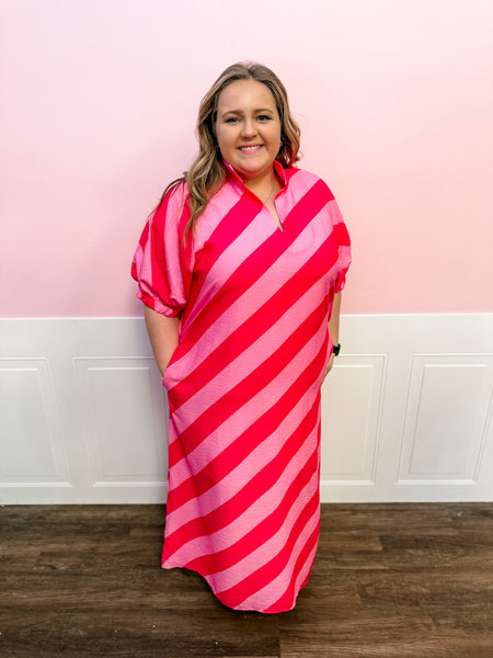 Strawberry Sorbet Stripe Maxi Dress: Plus Size - Just a Small Town Girl