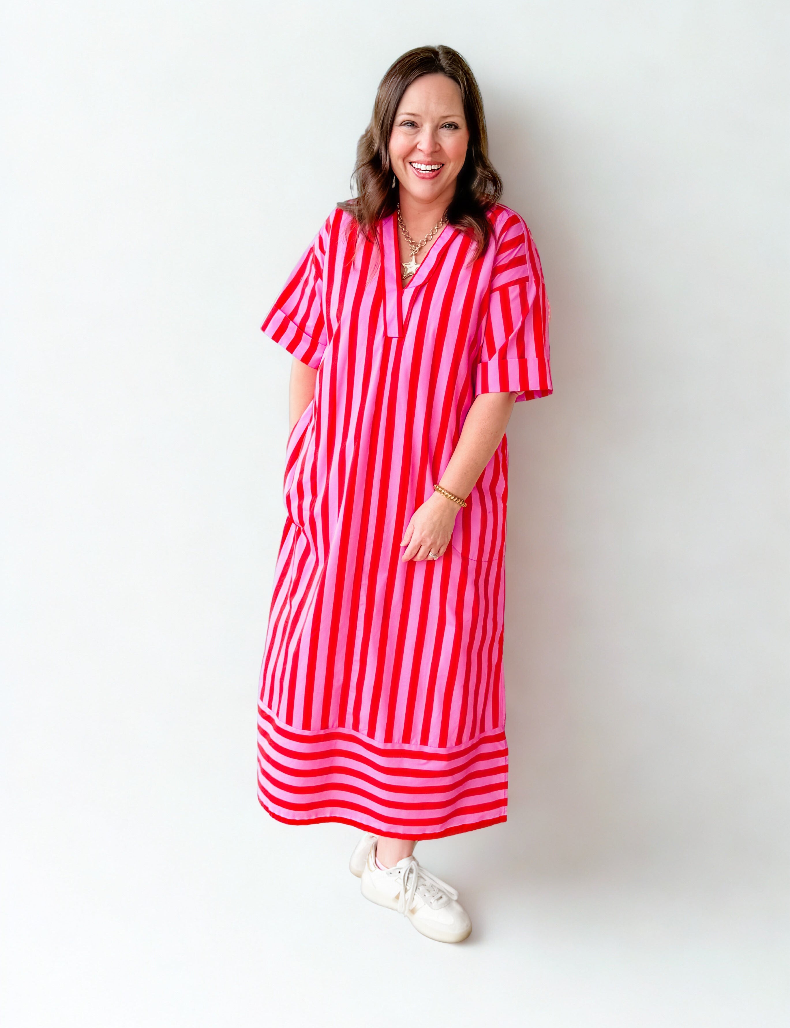 Strawberry Stripe Shift Dress - Just a Small Town Girl