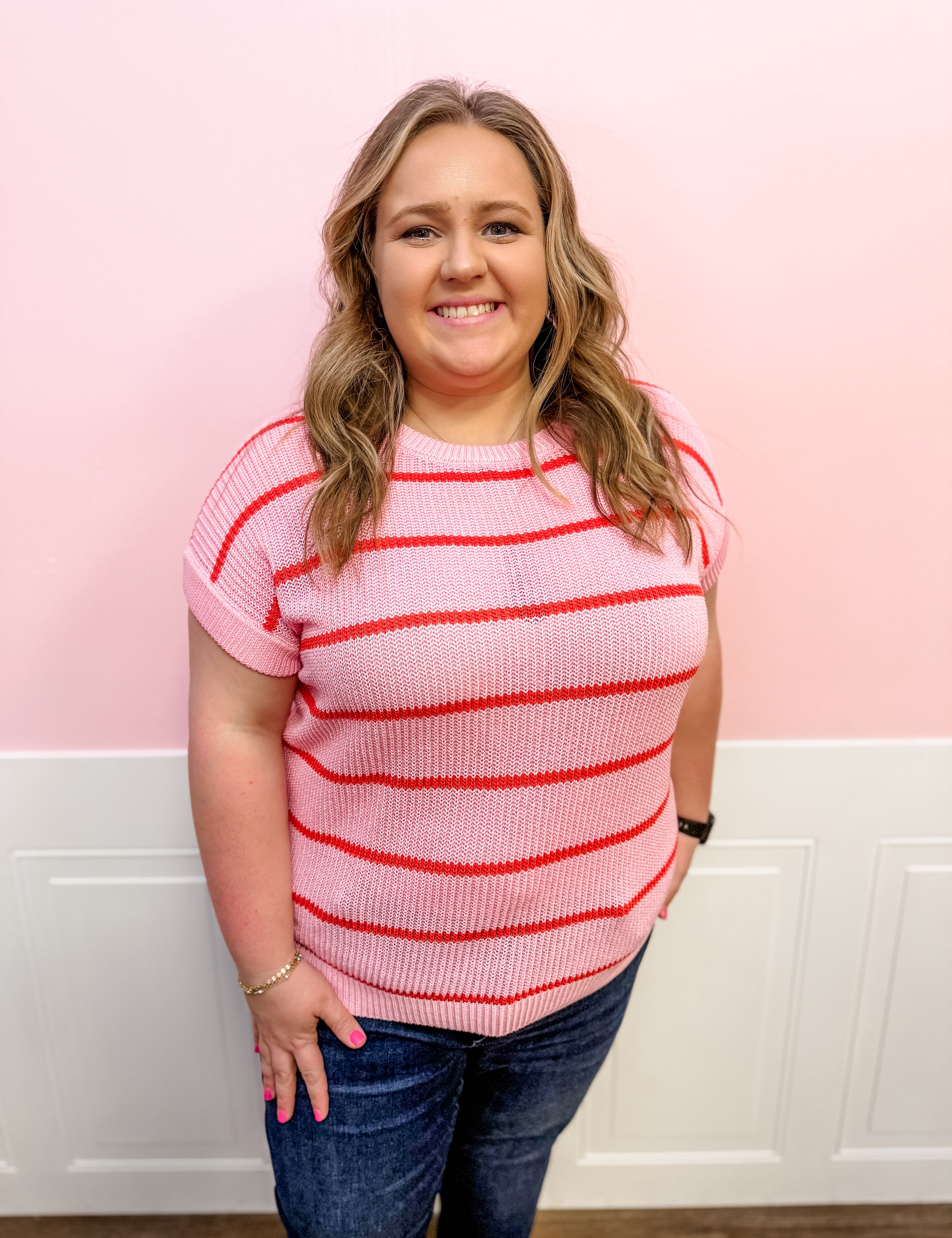 Sugar Rush Stripe Knit Top: Plus Size - Just a Small Town Girl