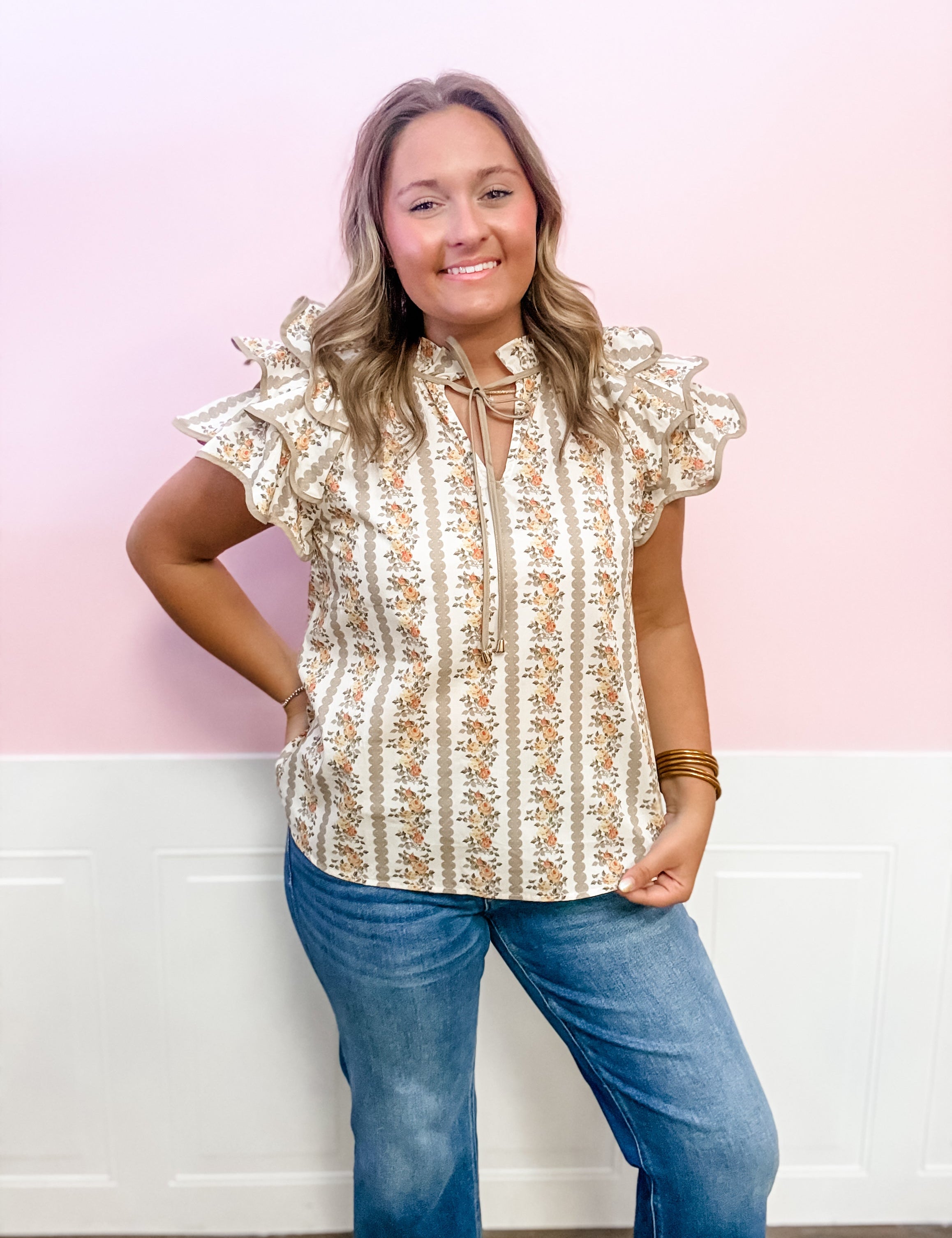 Sweet Meadow Ruffle Sleeve Blouse - Just a Small Town Girl