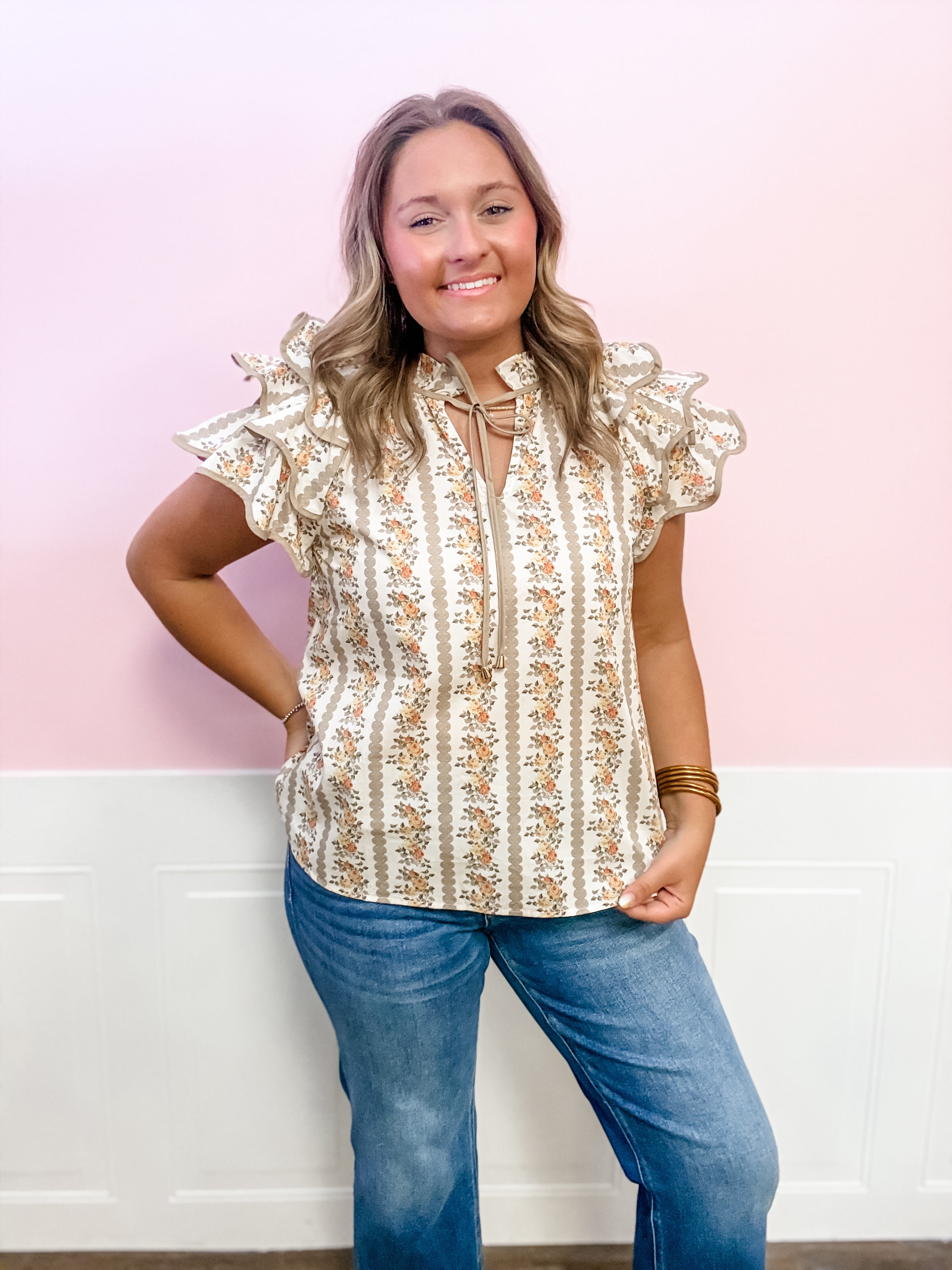 Sweet Meadow Ruffle Sleeve Blouse - Just a Small Town Girl