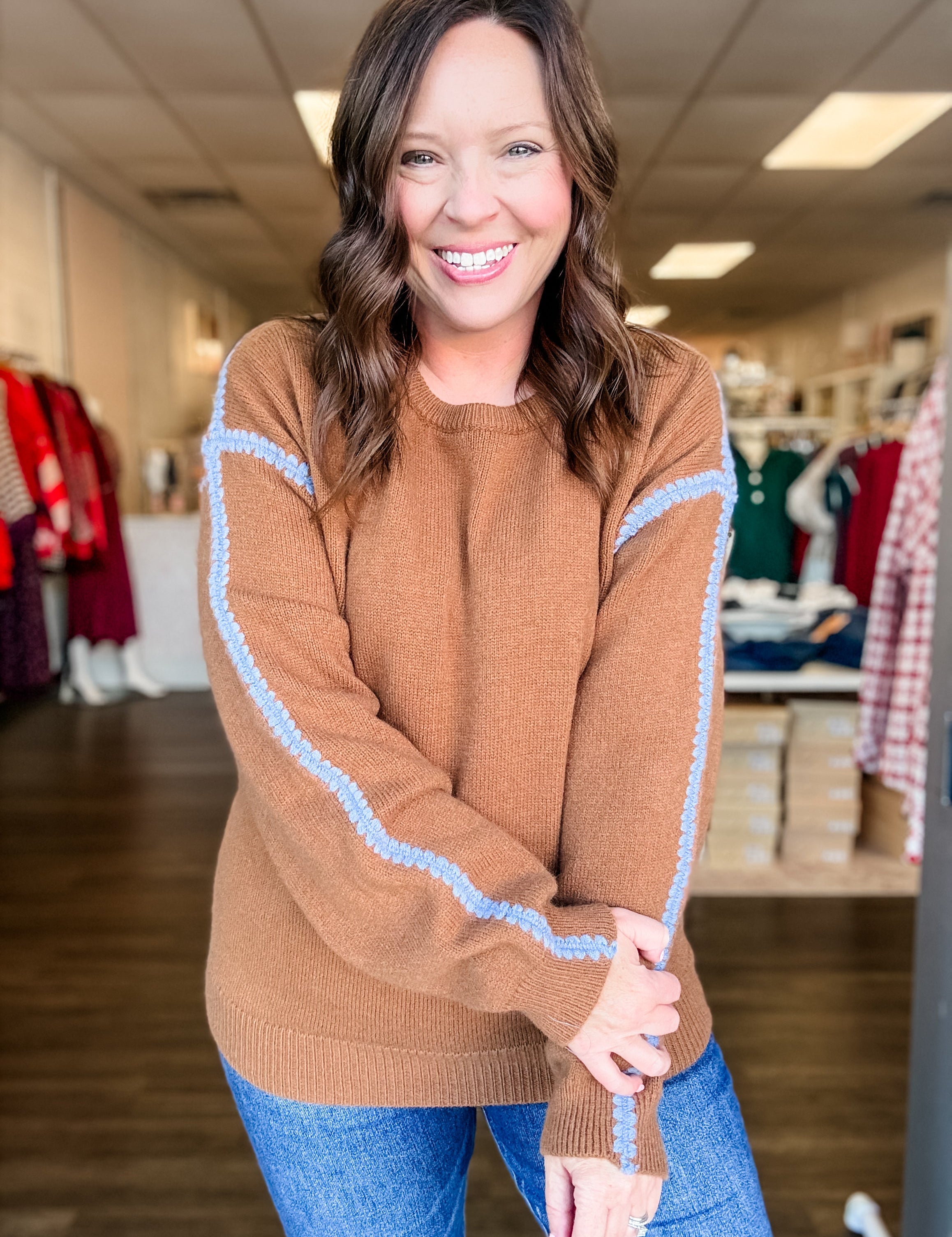 Sweet Simplicity Contrast Stitch Sweater - Just a Small Town Girl