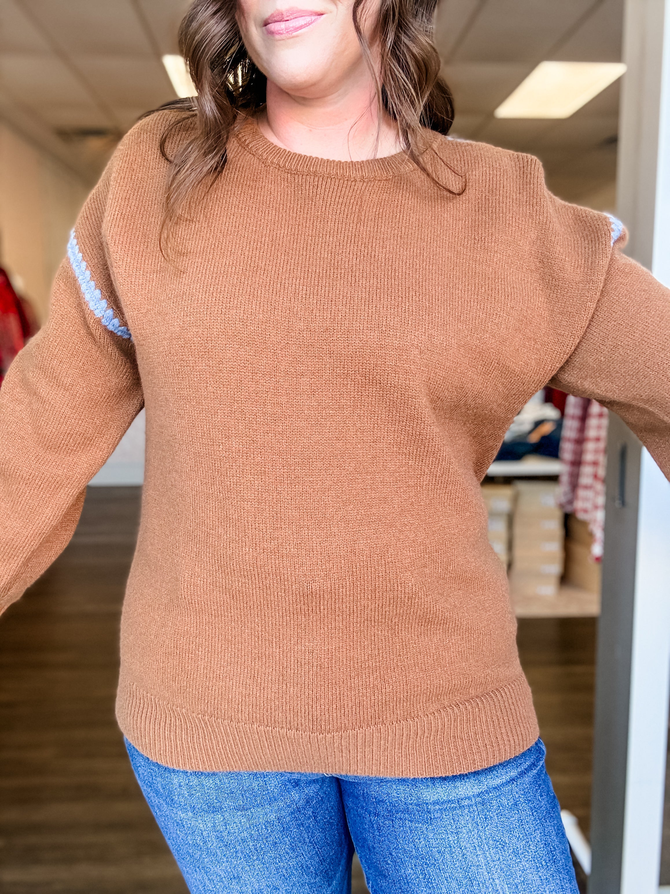Sweet Simplicity Contrast Stitch Sweater - Just a Small Town Girl