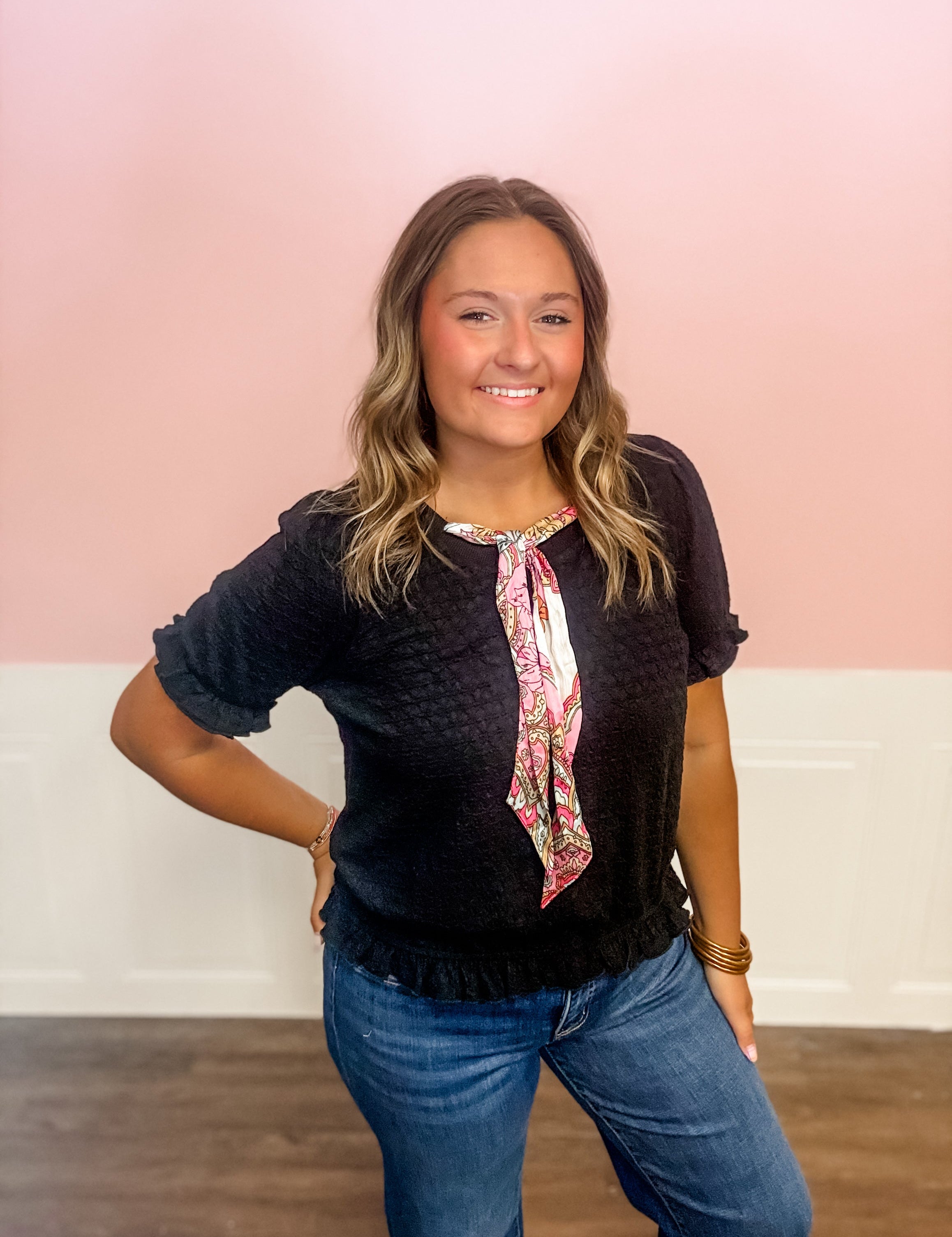 Sweet Sophistication Scarf Detail Top - Just a Small Town Girl