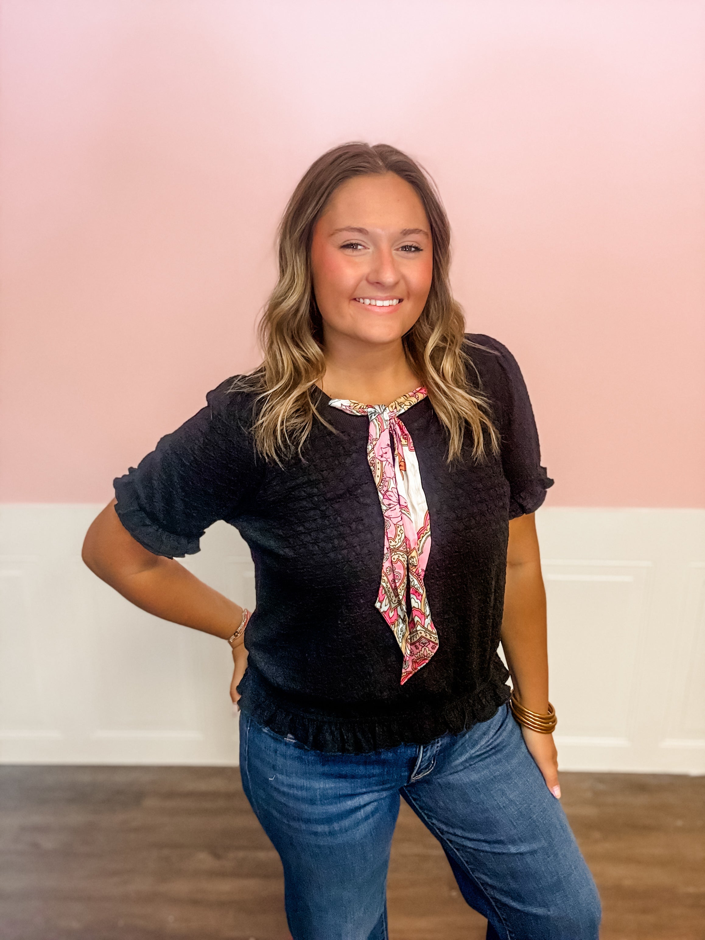 Sweet Sophistication Scarf Detail Top - Just a Small Town Girl