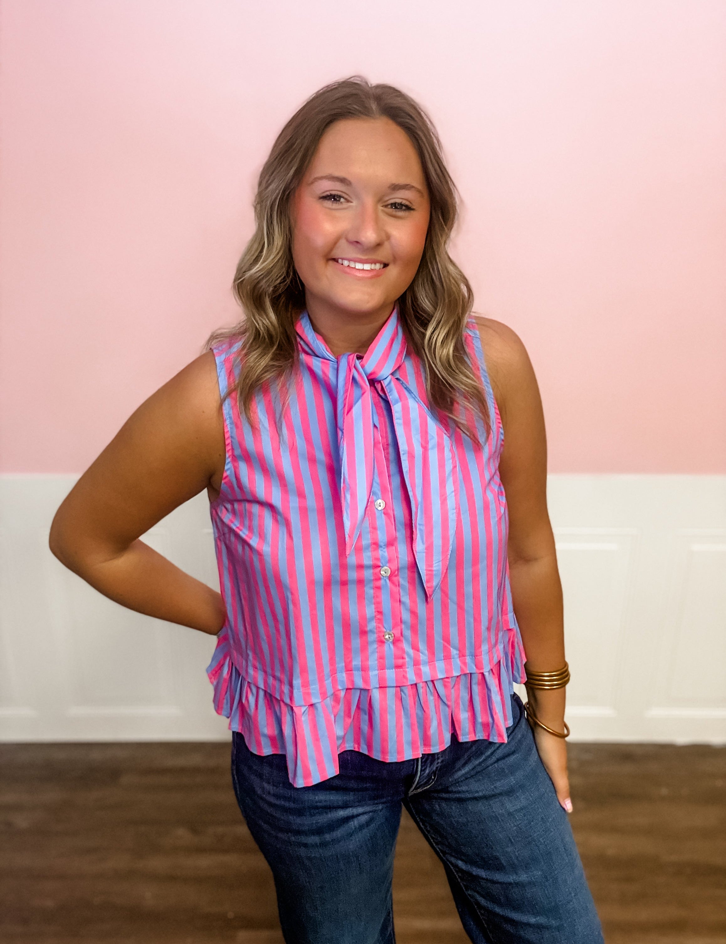 Sweet Stripe Tie Front Top - Just a Small Town Girl